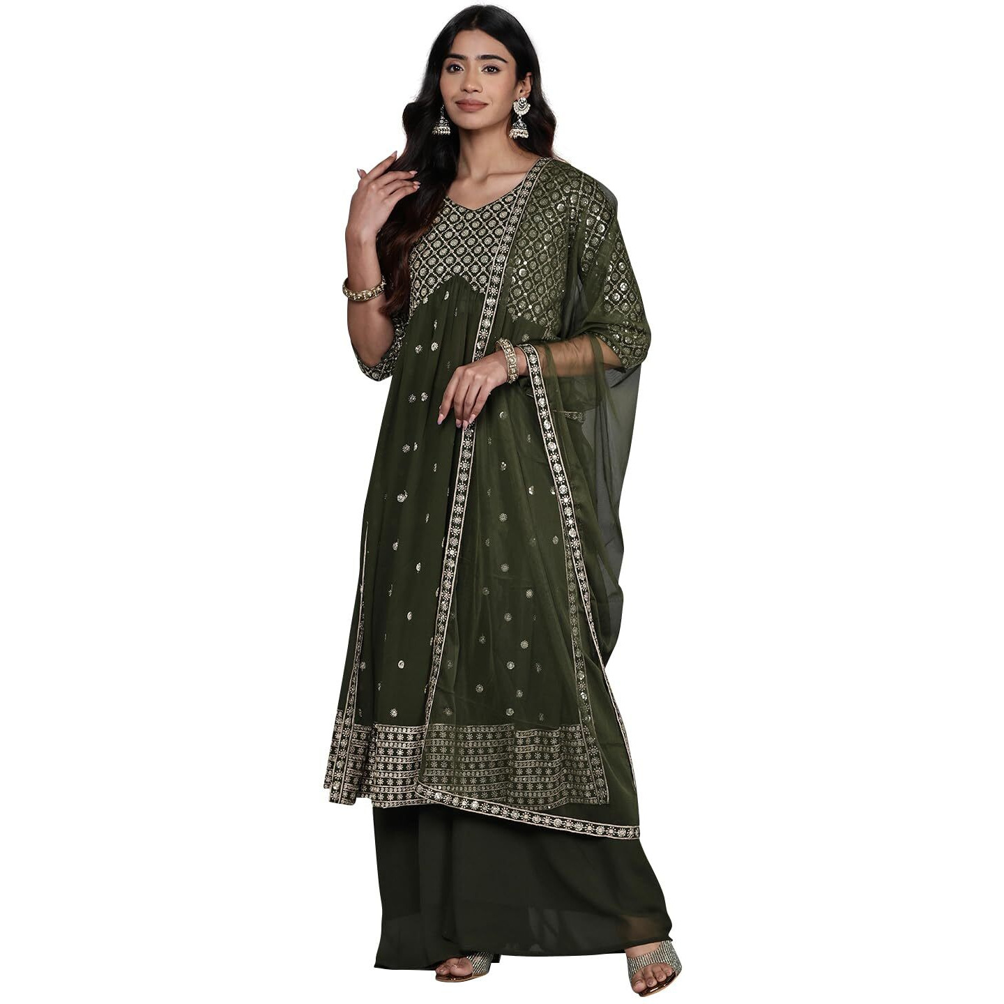 Libas Women's Georgette Kurta Sets (34819_Green