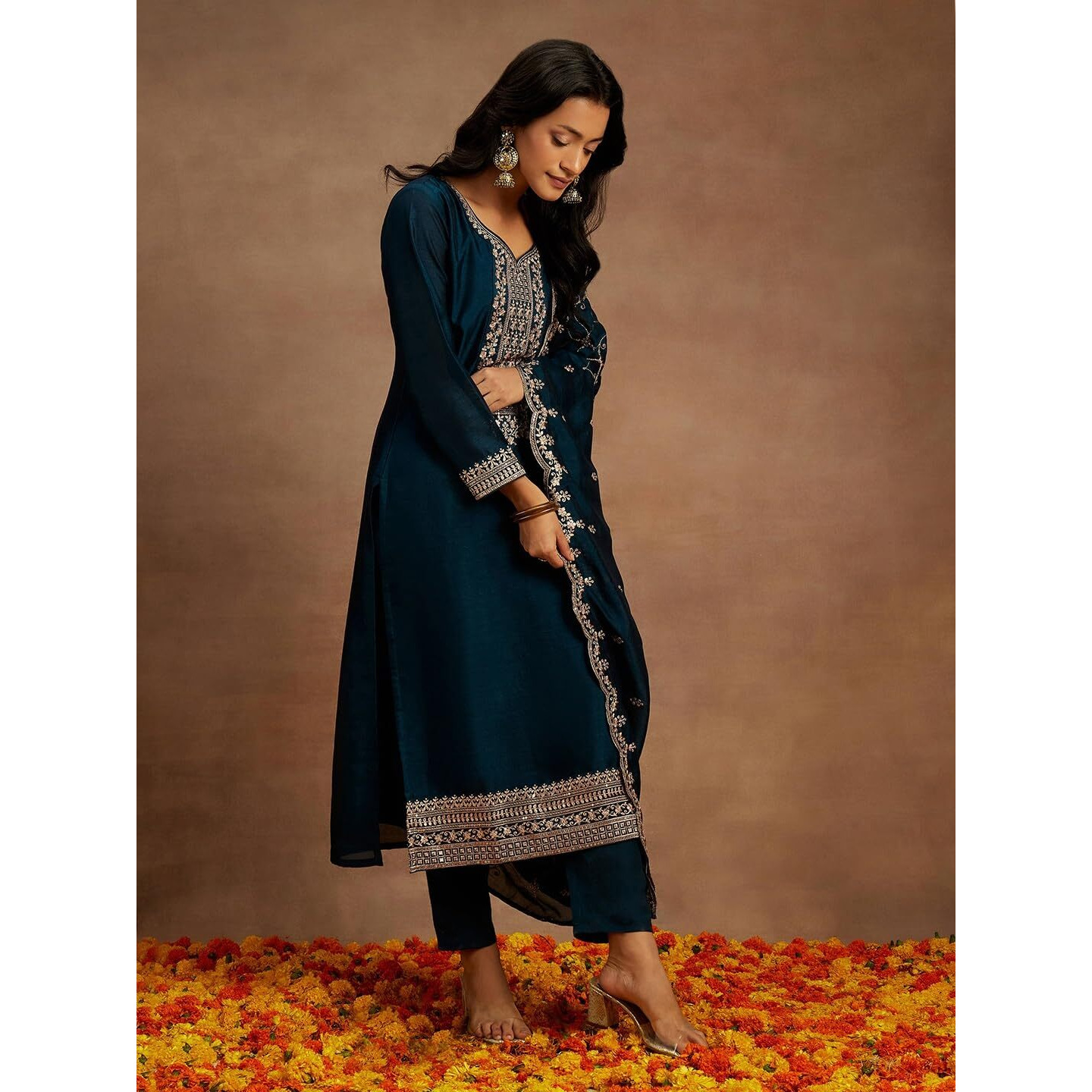 Libas Women's Silk Blend Kurta Sets (48168_Teal