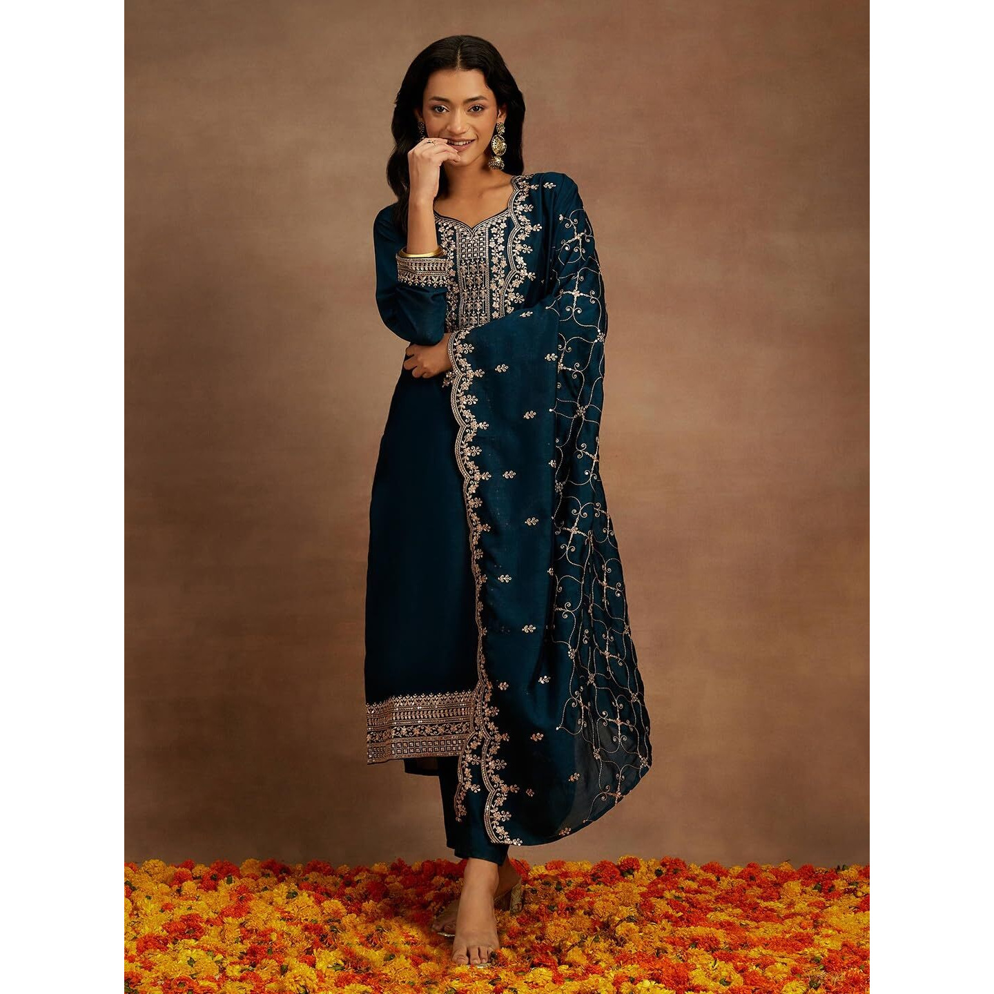 Libas Women's Silk Blend Kurta Sets (48168_Teal