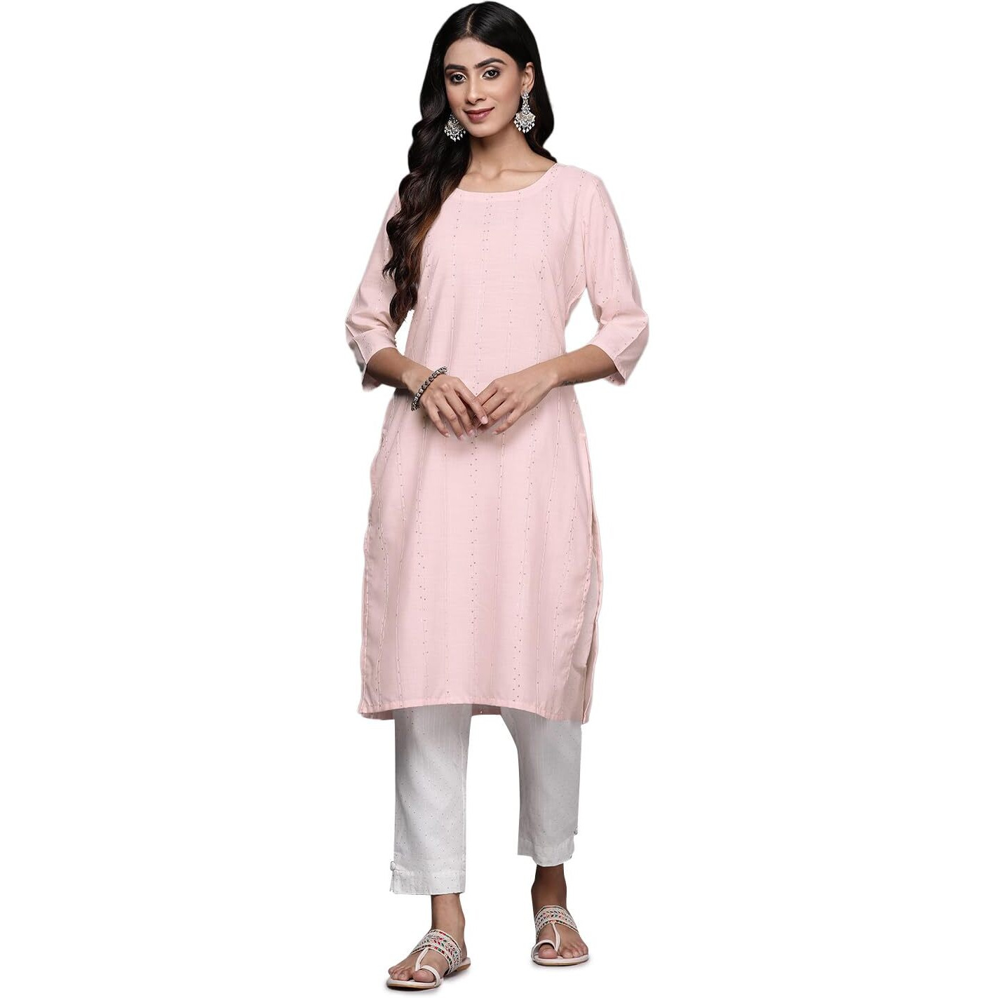 Libas Women's Cotton Woven Design Straight Kurta (26669_Peach