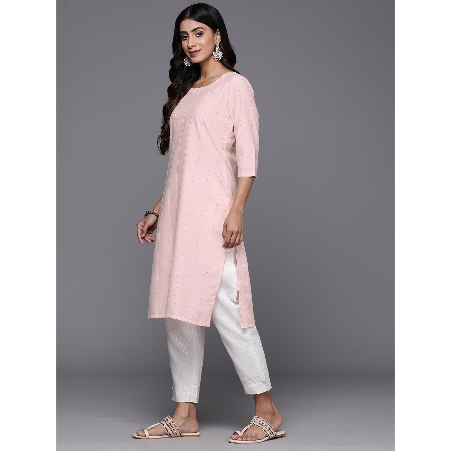 Libas Women's Cotton Woven Design Straight Kurta (26669_Peach
