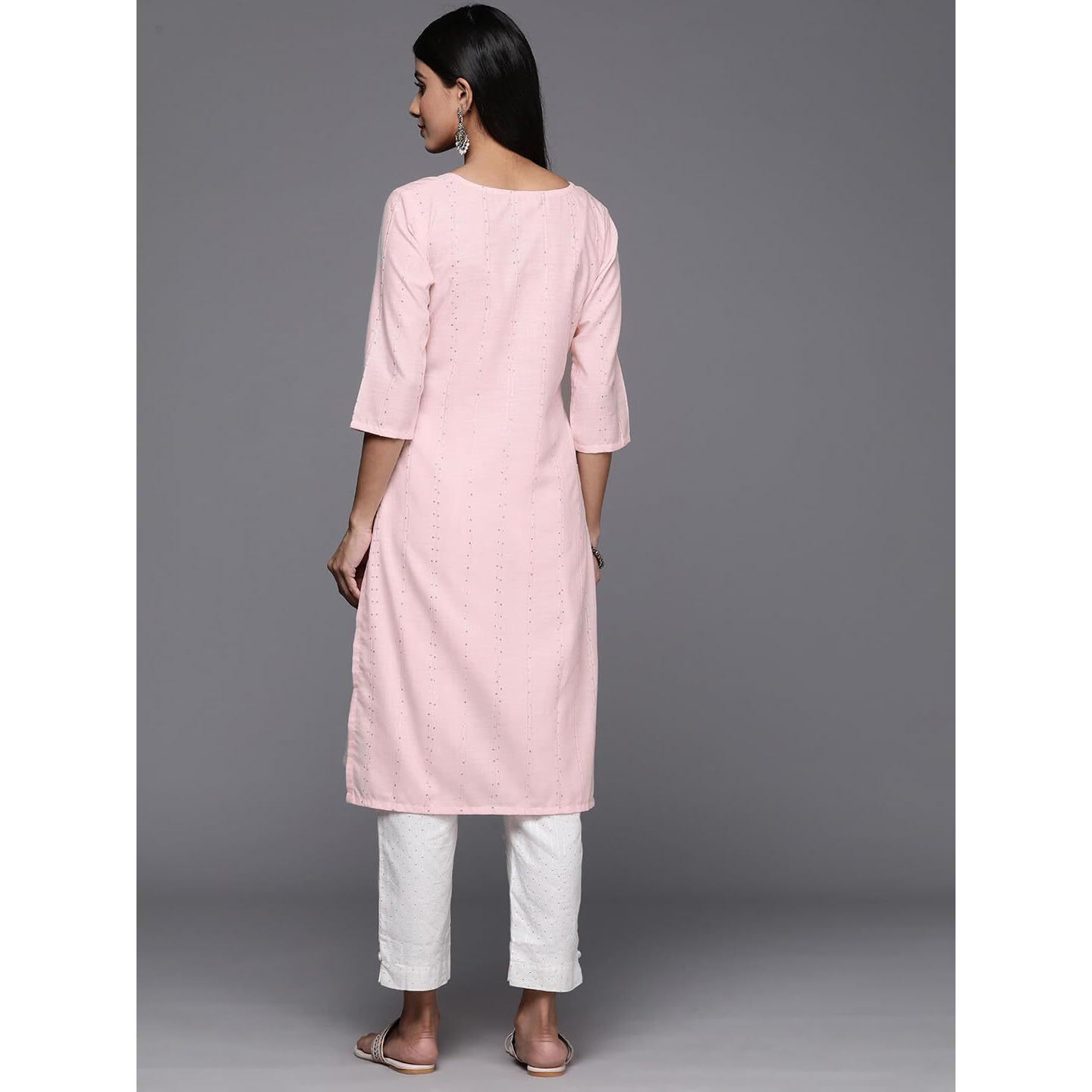 Libas Women's Cotton Woven Design Straight Kurta (26669_Peach