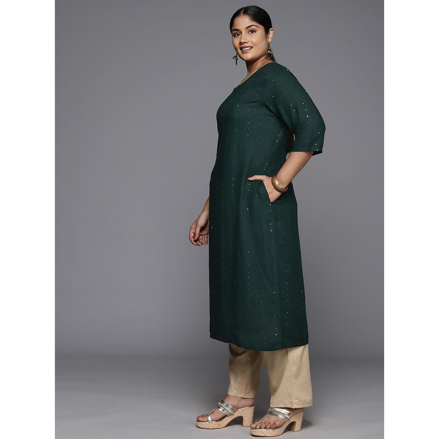 Libas Women's Rayon Embroidered Straight Kurta (25317_Green_3XL)