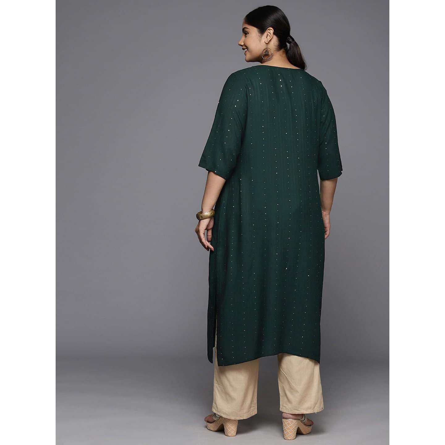 Libas Women's Rayon Embroidered Straight Kurta (25317_Green_3XL)