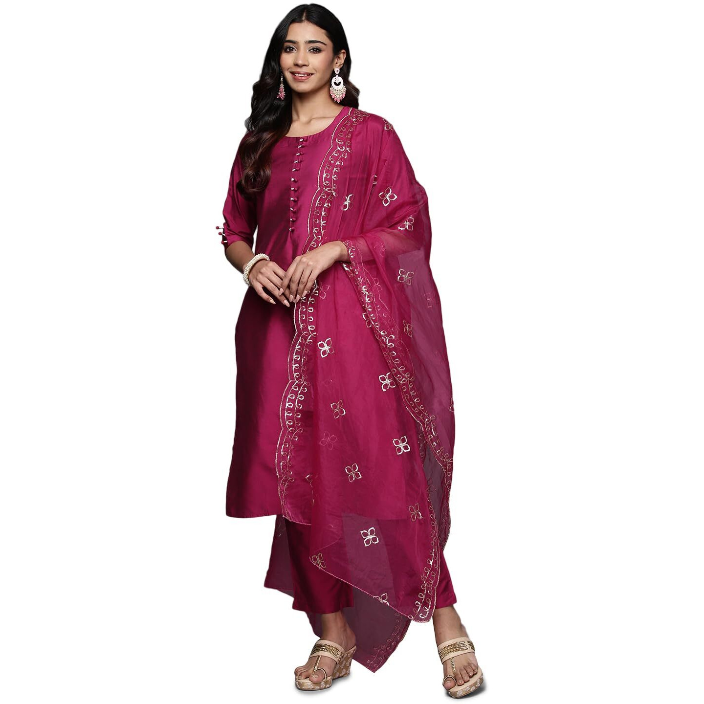 Libas Women's Silk Blend Kurta Sets (GS832_Magenta_XS)