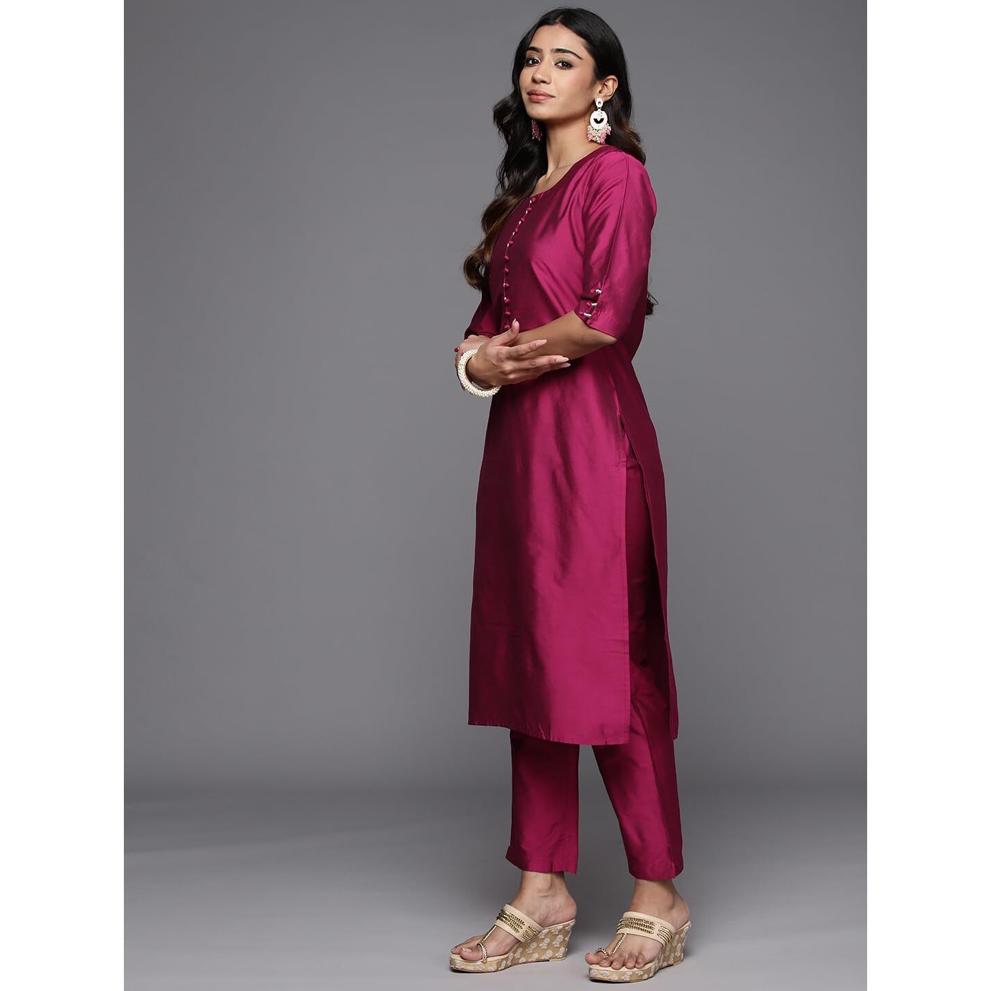 Libas Women's Silk Blend Kurta Sets (GS832_Magenta_XS)