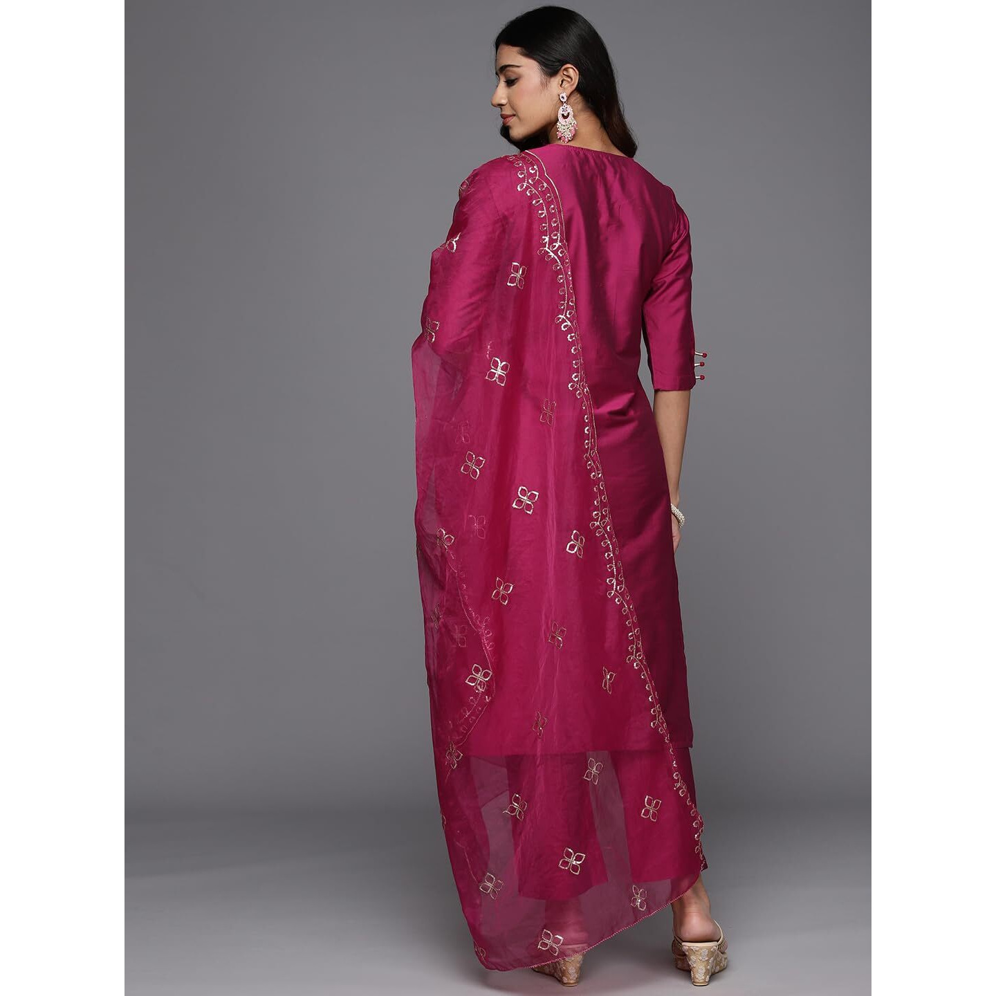 Libas Women's Silk Blend Kurta Sets (GS832_Magenta_XS)