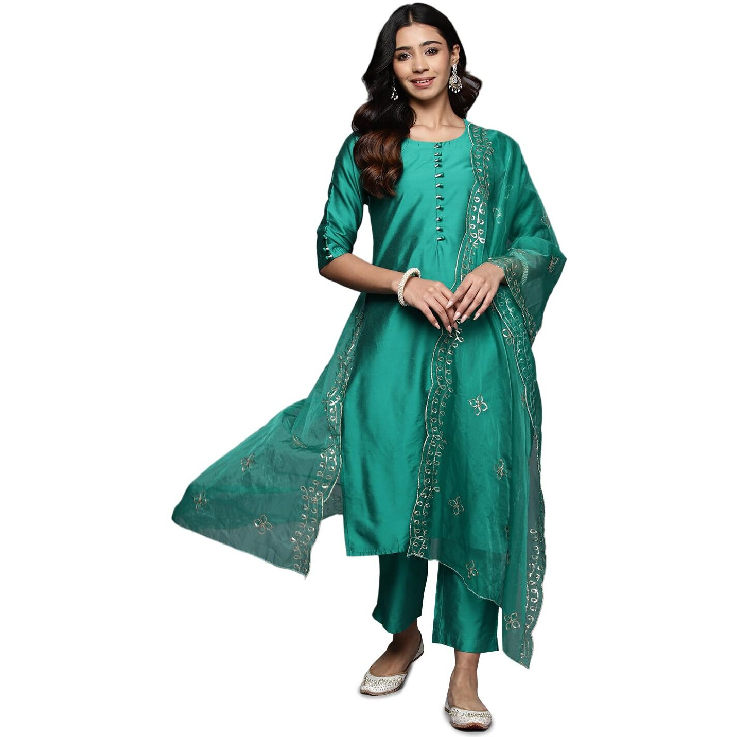 Libas Women's Silk Blend Kurta Sets (GS831_Rama Green_XS)