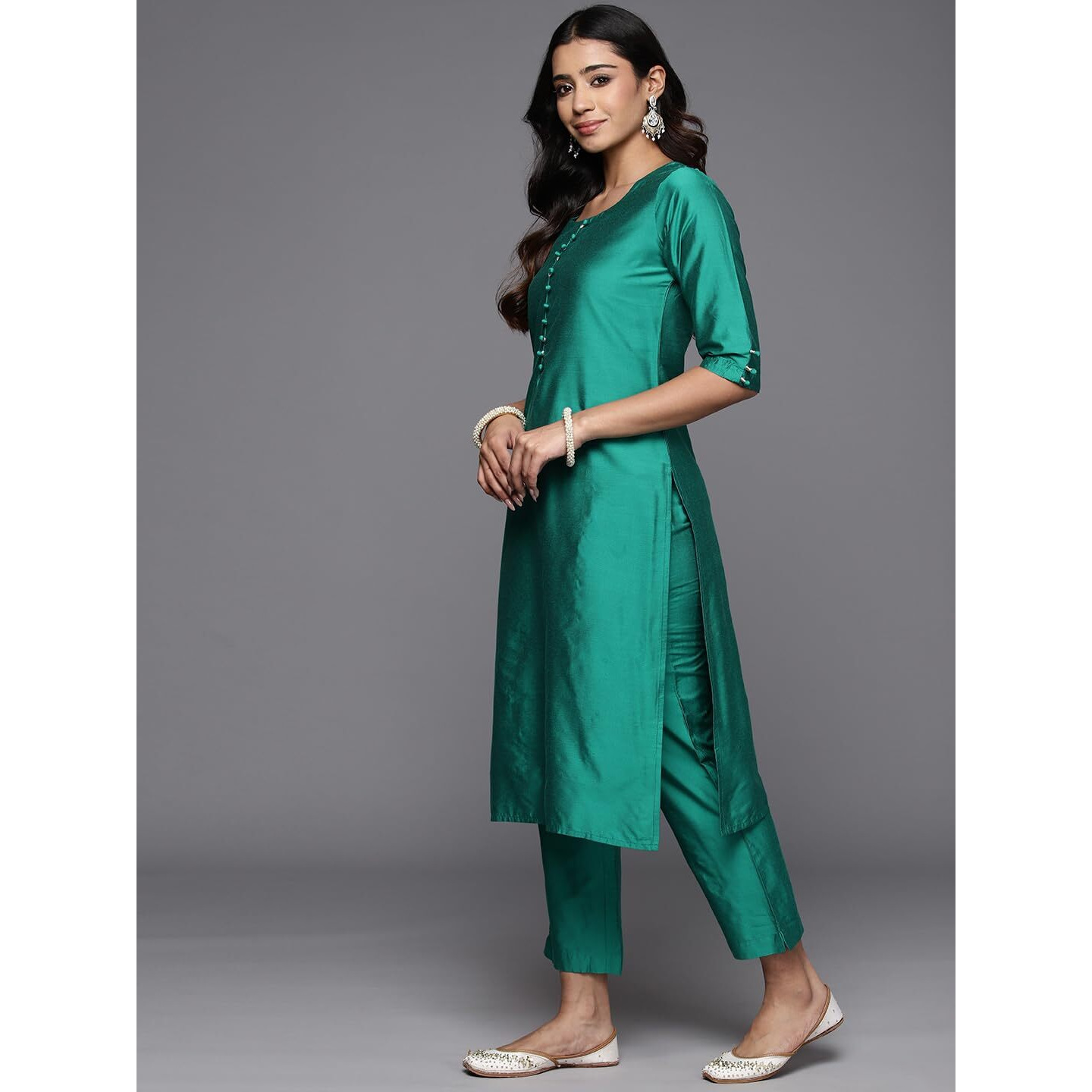 Libas Women's Silk Blend Kurta Sets (GS831_Rama Green_XS)