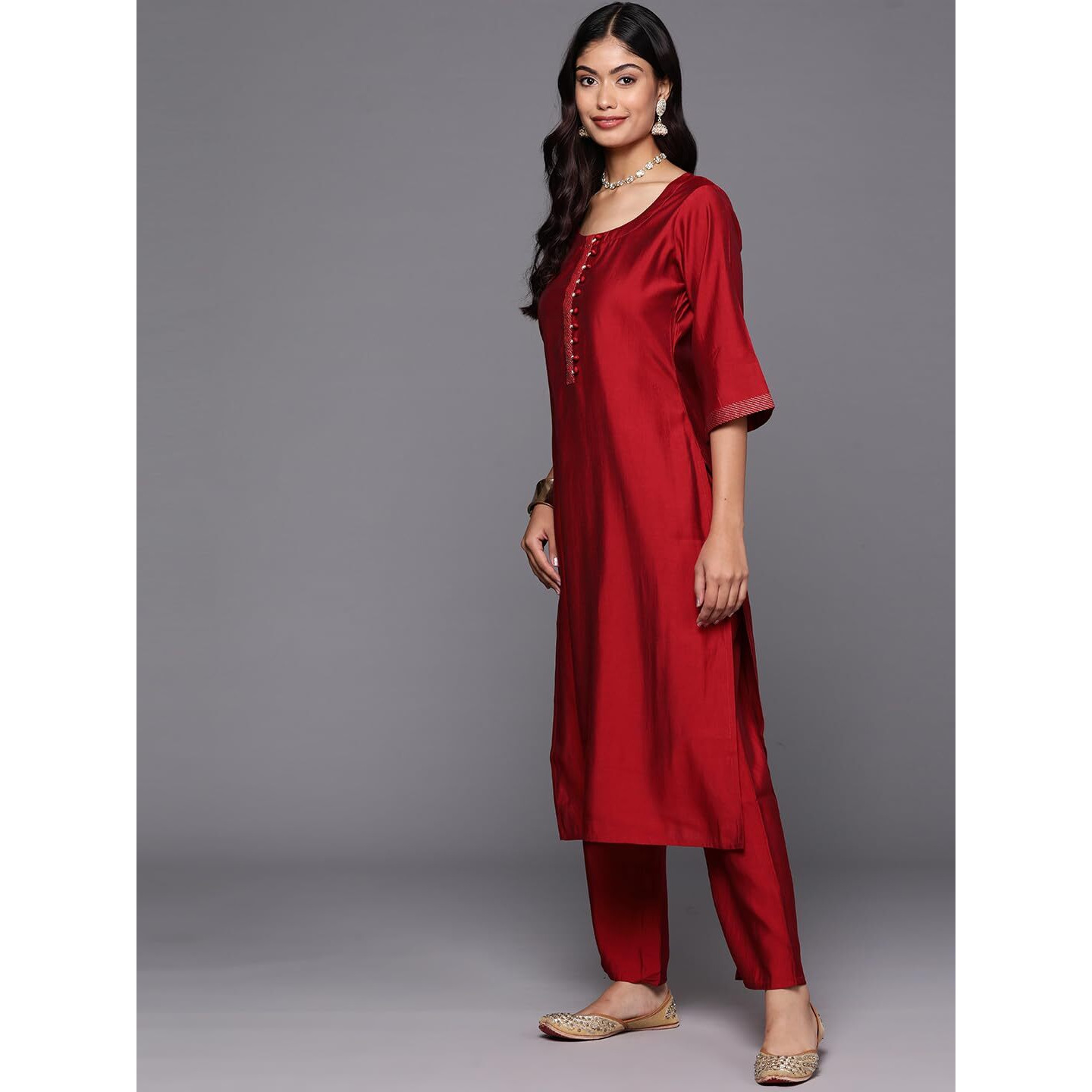 Libas Women's Silk Blend Kurta Sets (GS841_Red