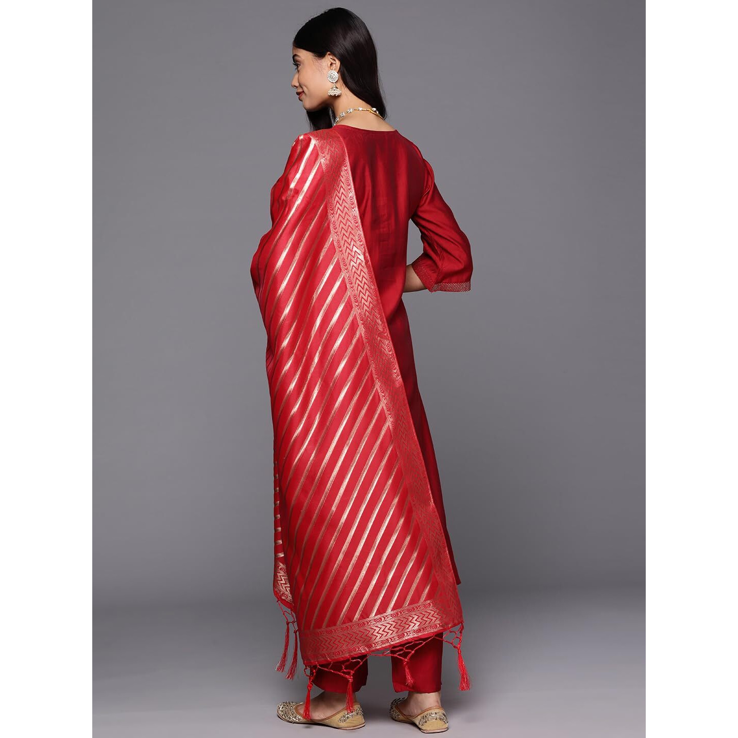 Libas Women's Silk Blend Kurta Sets (GS841_Red