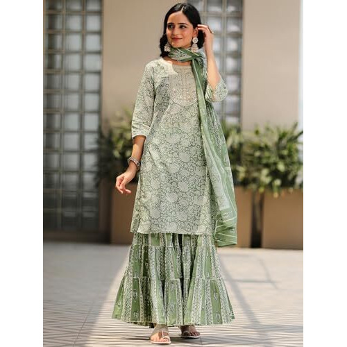 Libas Women's Cotton Kurta Set (35235_Green