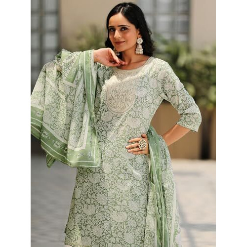 Libas Women's Cotton Kurta Set (35235_Green