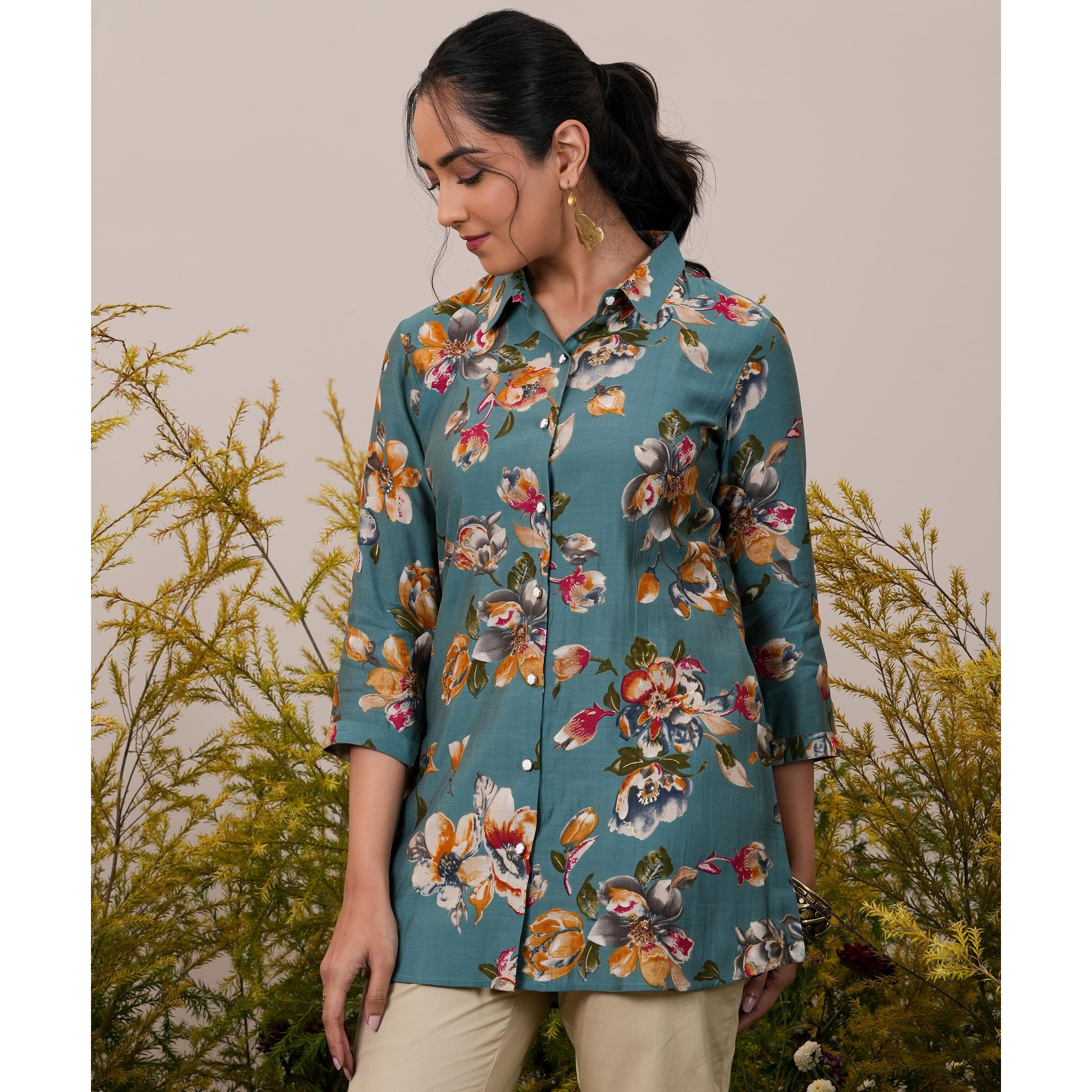 Libas Women's Printed A-Line Kurtis (37080_Blue