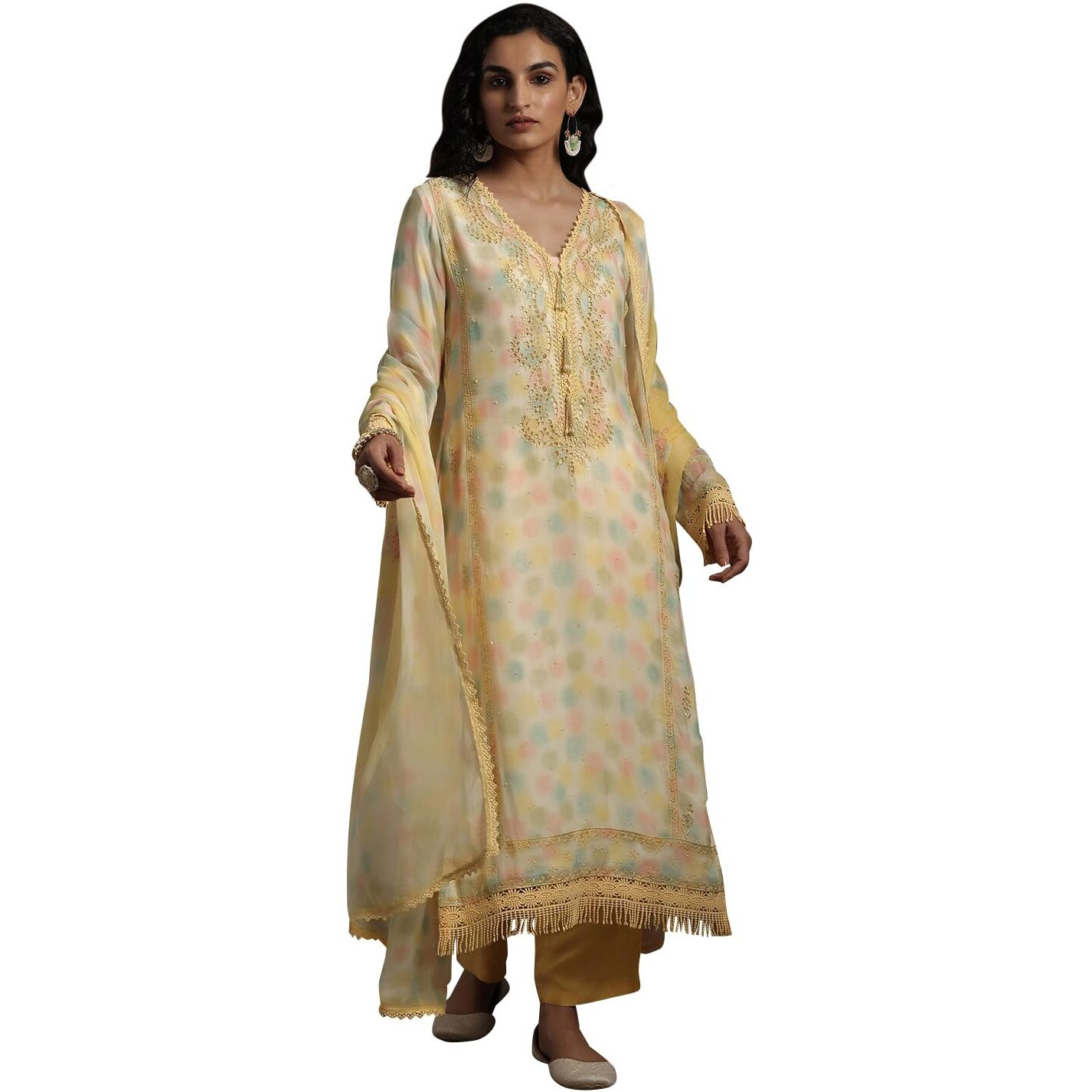 Libas Women's Organza Kurta Set (27268_Yellow