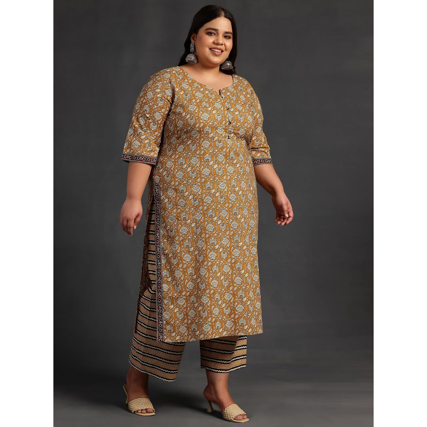 Libas Women's Cotton Kurta Set (15490_Mustard_5XL)