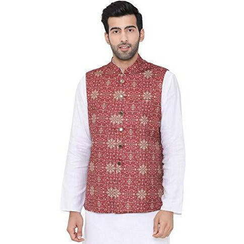 Manyavar Men's Silk Blend Kurta Chudidar (JAC185_Maroon_XL)