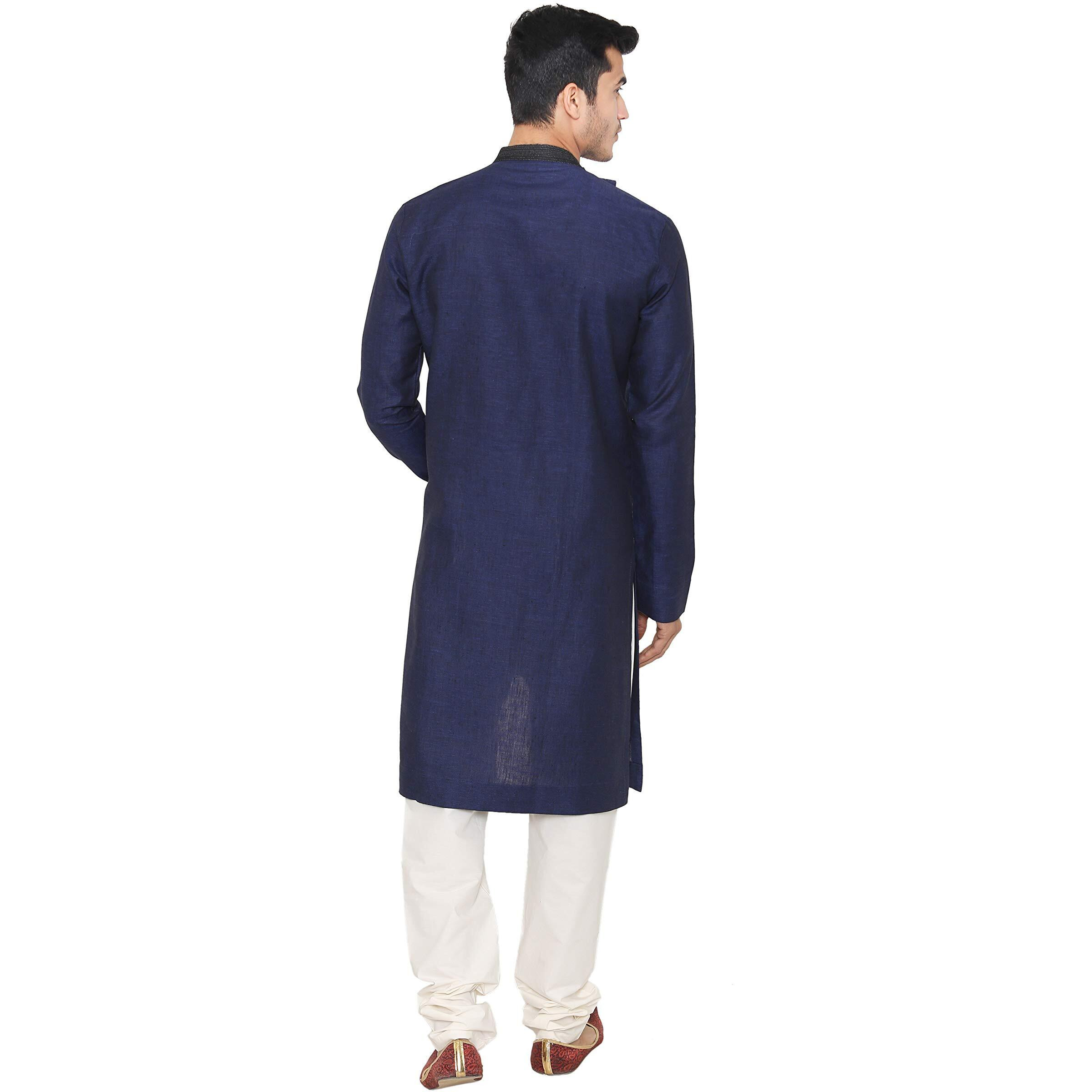 Manyavar Men's Silk Blend Regular Kurta Churidar (SOSK447_Blue_XL)