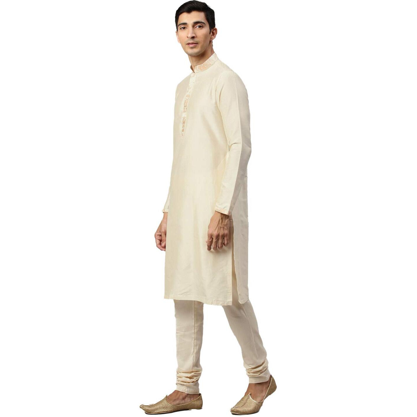 Manyavar Men's Silk Blend Regular Kurta Jacket Set (JAST156_Gajaree_L)