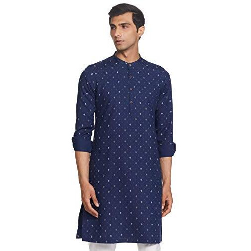 Manyavar Men's Cotton Regular Kurta (ML11965-306-M_Navy Blue_Medium)