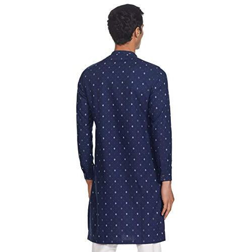 Manyavar Men's Cotton Regular Kurta (ML11965-306-M_Navy Blue_Medium)