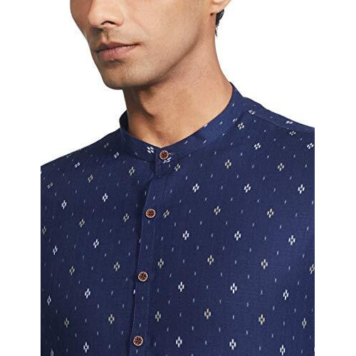 Manyavar Men's Cotton Regular Kurta (ML11965-306-M_Navy Blue_Medium)