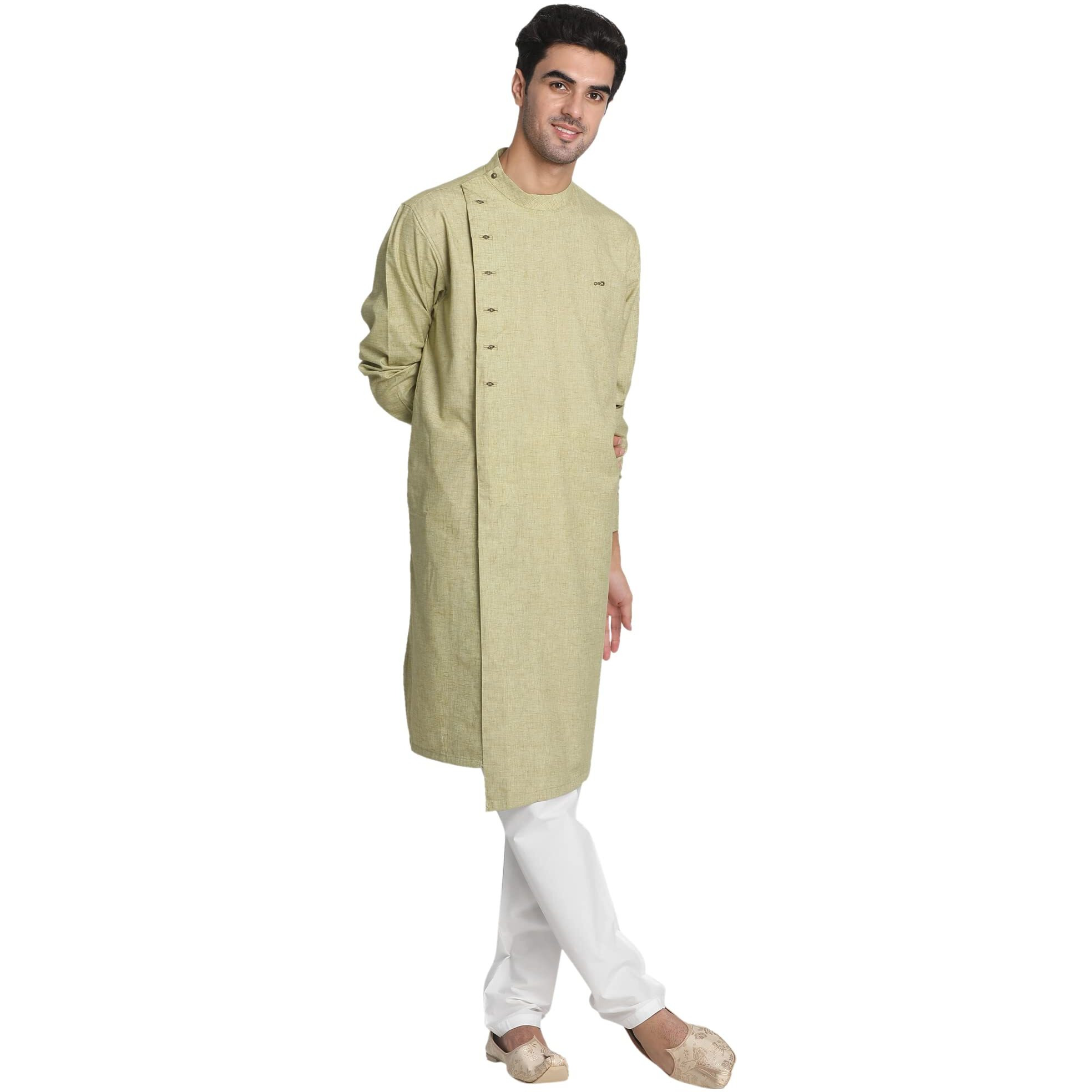 Manyavar Men's Kurta, Full Sleeves Solid Colour Viscose Blend Kurta for Men Green (XX-Large)