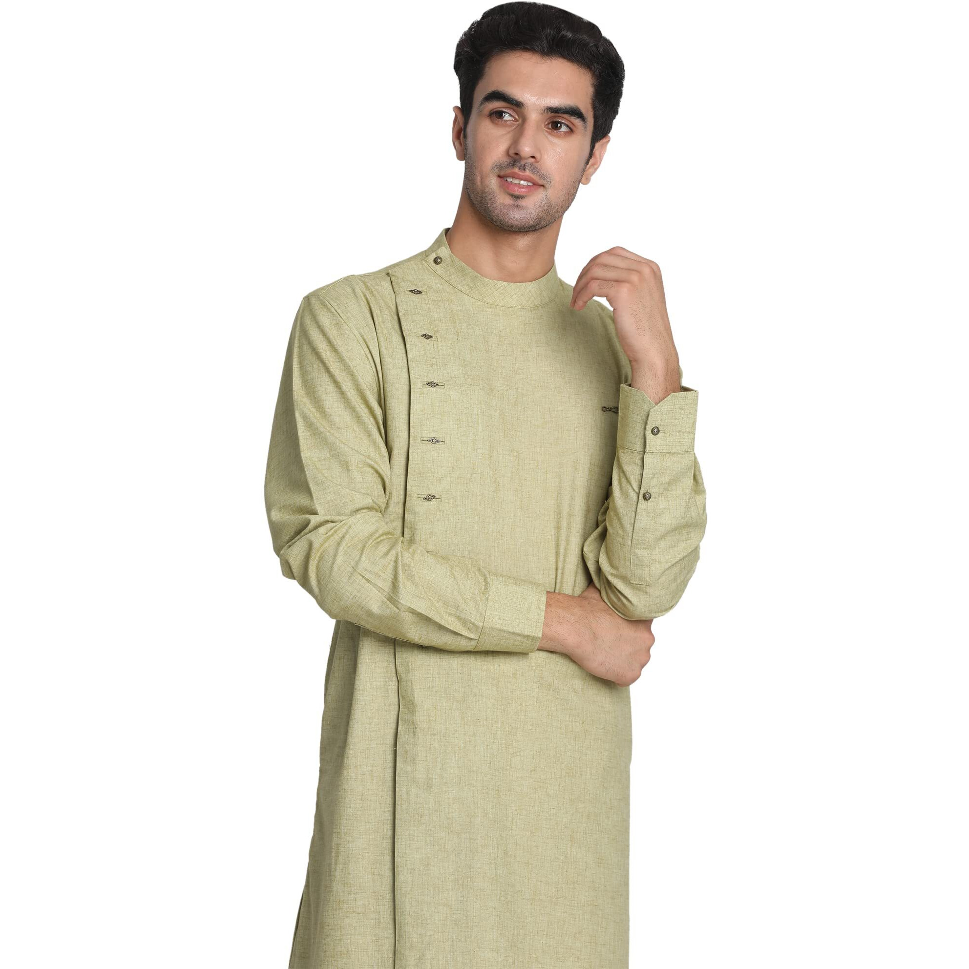 Manyavar Men's Kurta, Full Sleeves Solid Colour Viscose Blend Kurta for Men Green (XX-Large)