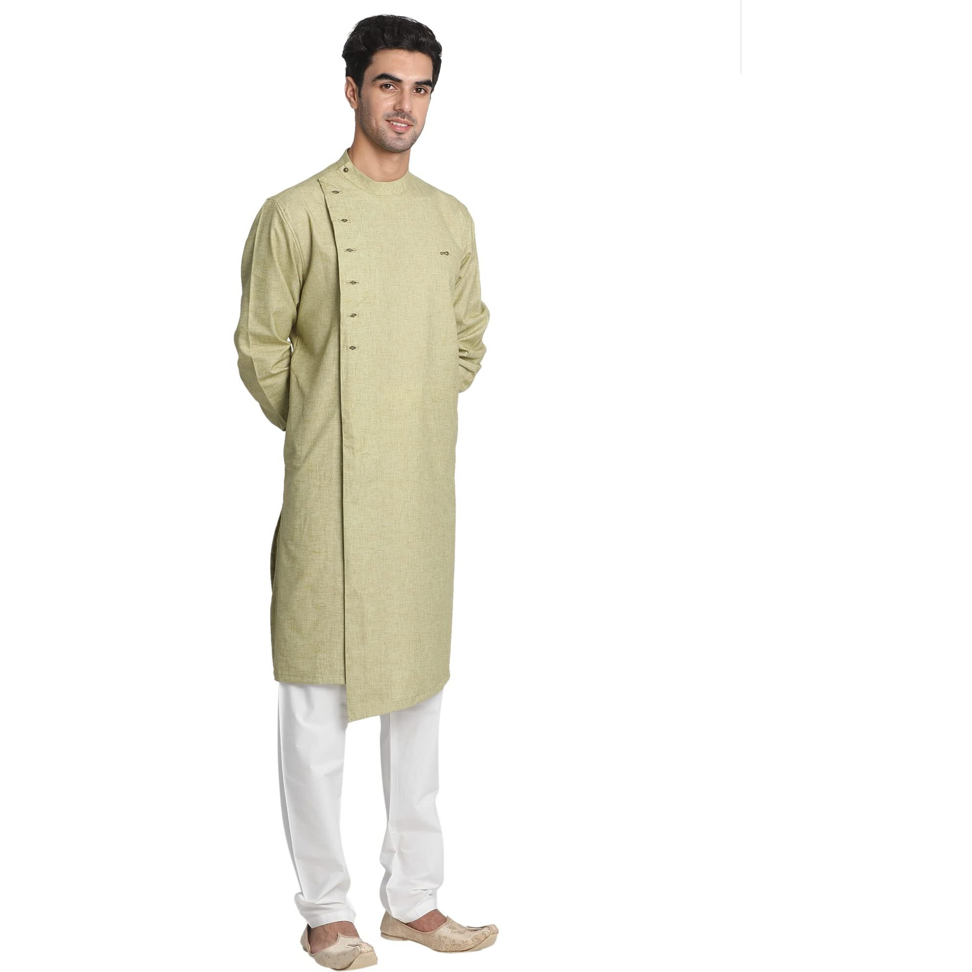 Manyavar Men's Kurta, Full Sleeves Solid Colour Viscose Blend Kurta for Men Green (XX-Large)