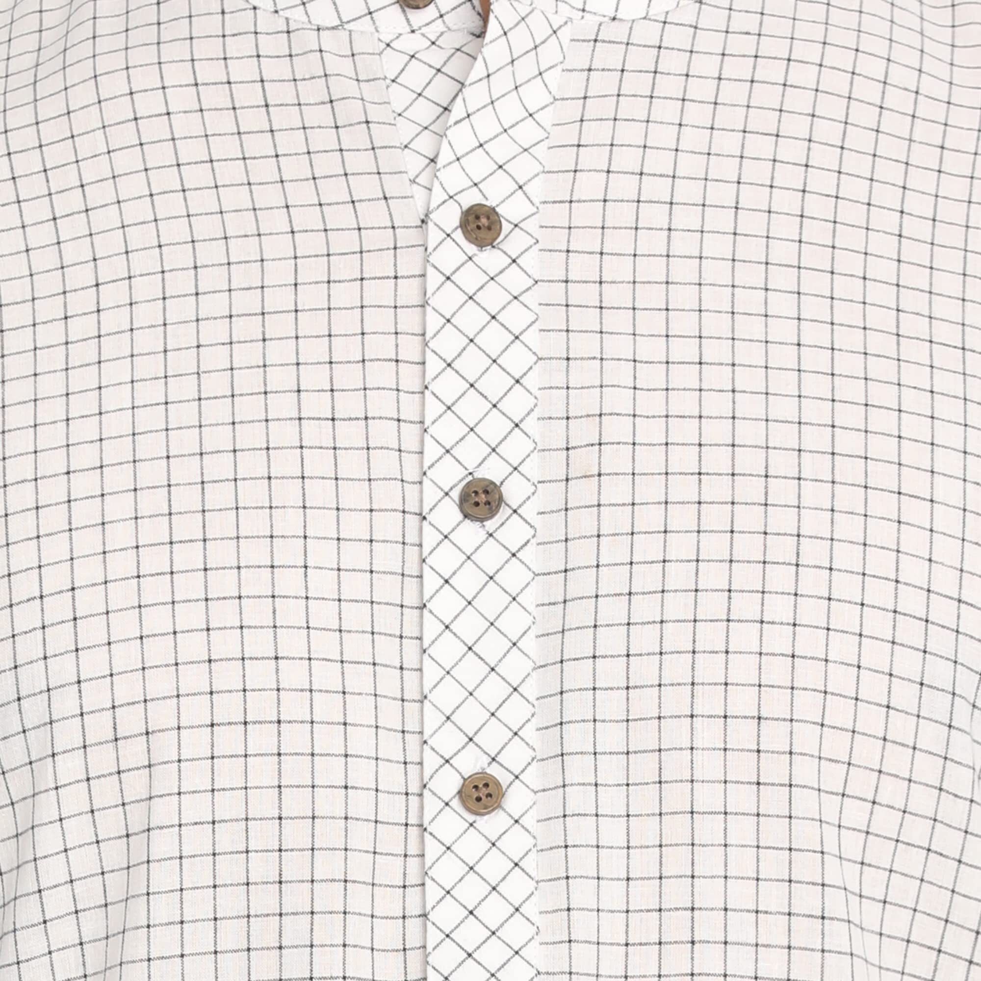 Manyavar Checkerd Full Sleeves Casual Wear Kurta for Men (Small, White)