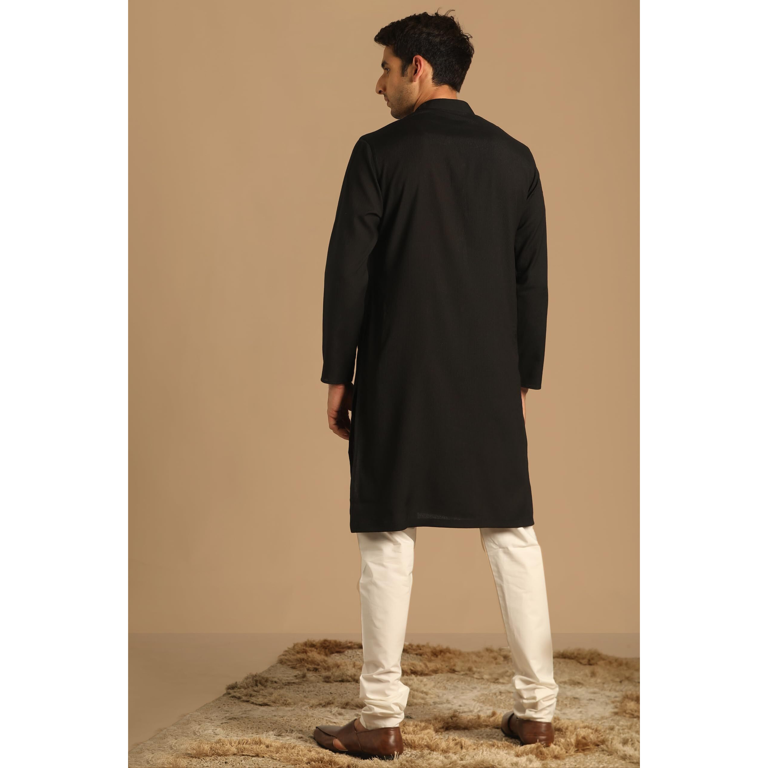 Manyavar Men's Casual Black Kurta (L)