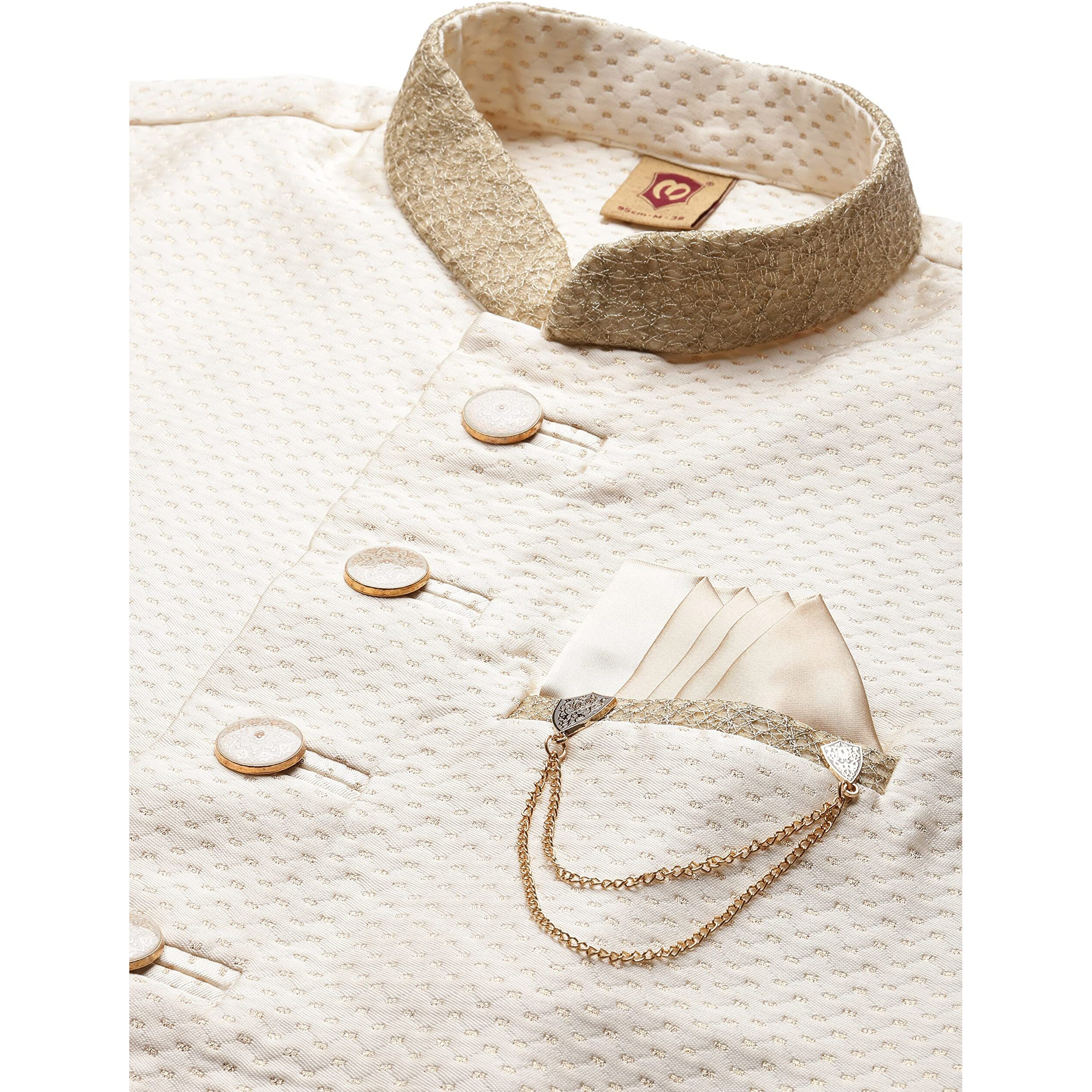 Manyavar Men's Nehru Jacket (JAC207-302_Cream_M)