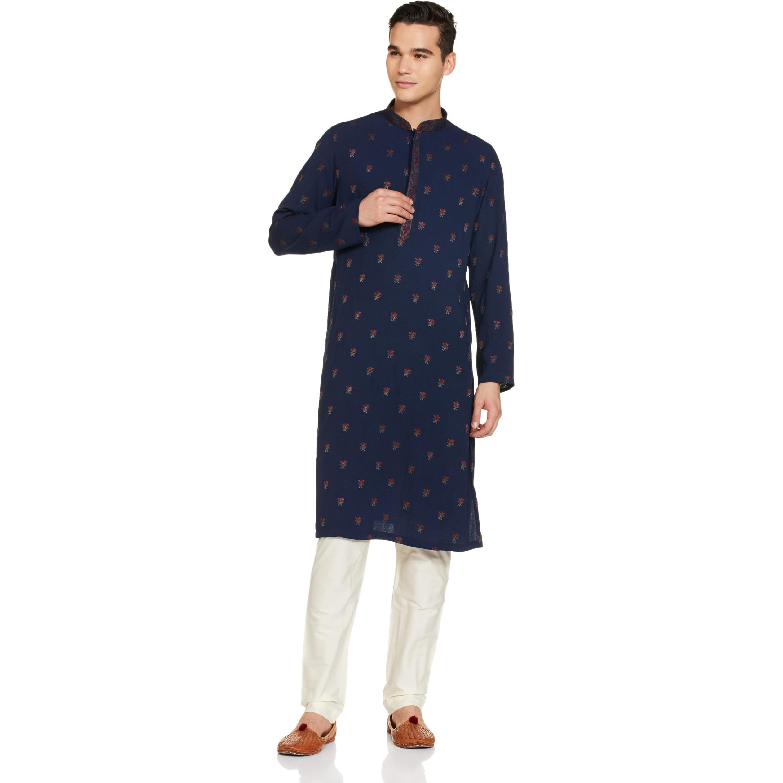 Manyavar Blue Art Silk Embroidered Casual Kurta Set for Men