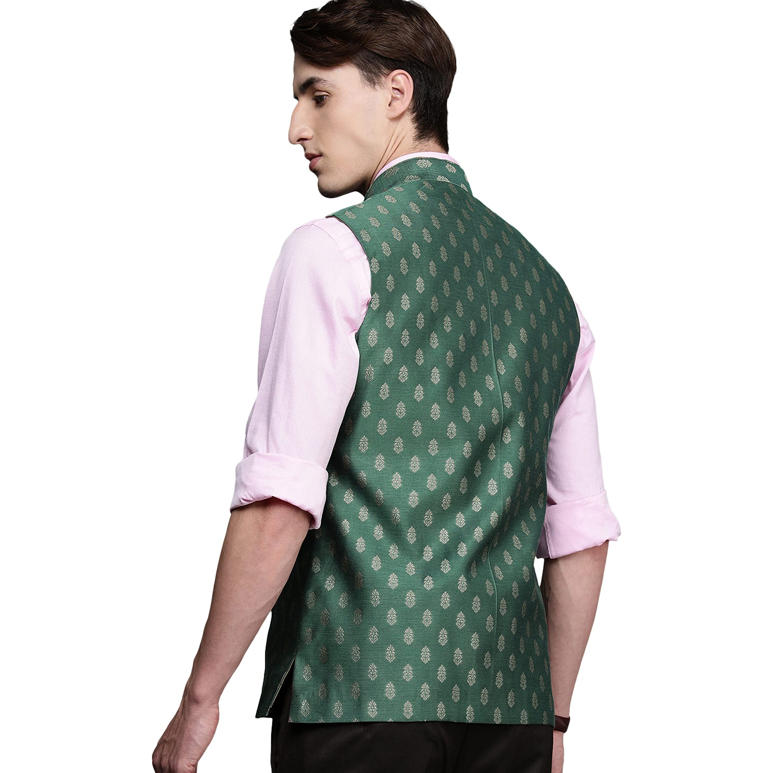 Manyavar Nehru Jacket for Men, Ethnic Jacket for Festival, Wedding, Party, Sleevless Jacket, All Over Self Design