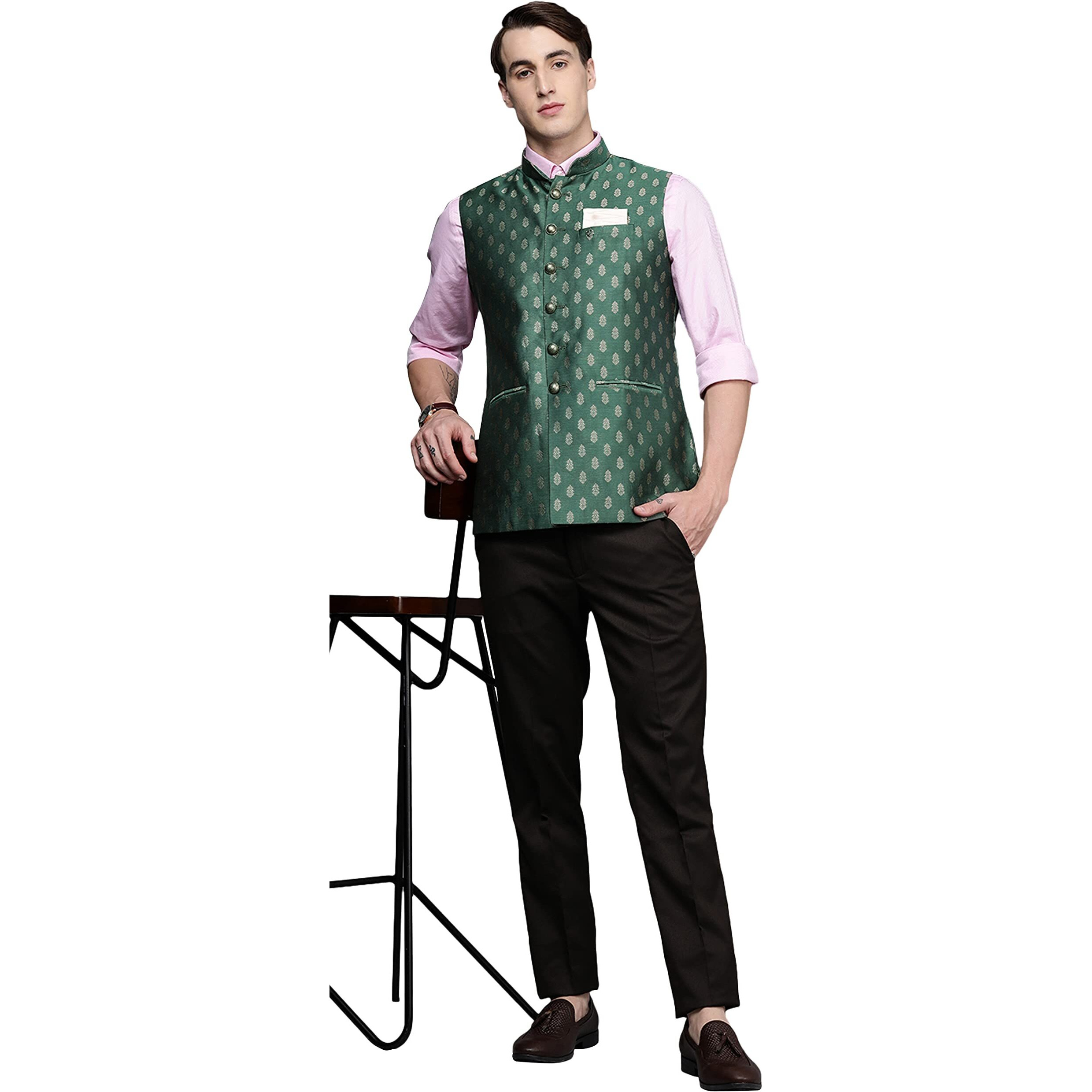 Manyavar Nehru Jacket for Men, Ethnic Jacket for Festival, Wedding, Party, Sleevless Jacket, All Over Self Design