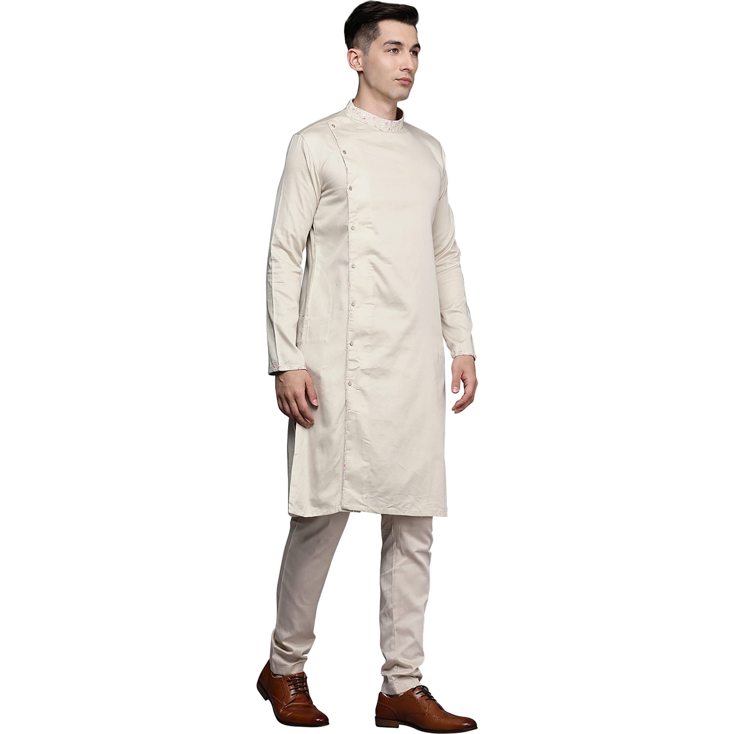 Manyavar Kurta Jacket Set for Men, Full Sleeves Mandarin Collar Ethnic Kurta Jacket Set for Festival, Wedding, Party Cotton