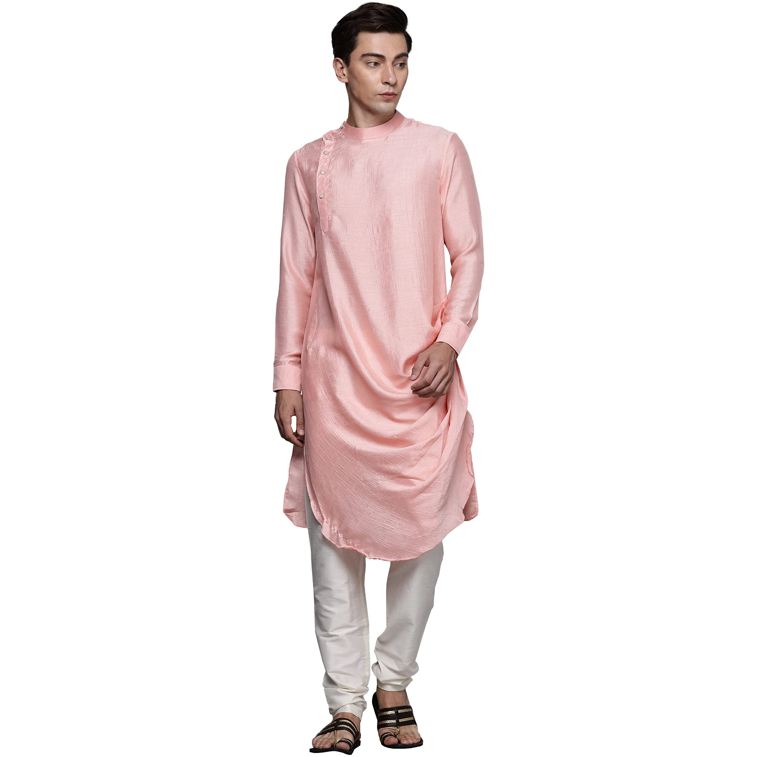 Manyavar Kurta Set for Men, Full Sleeves Mandarin Collar Ethnic Kurta Set Art Silk (Gajaree, M)