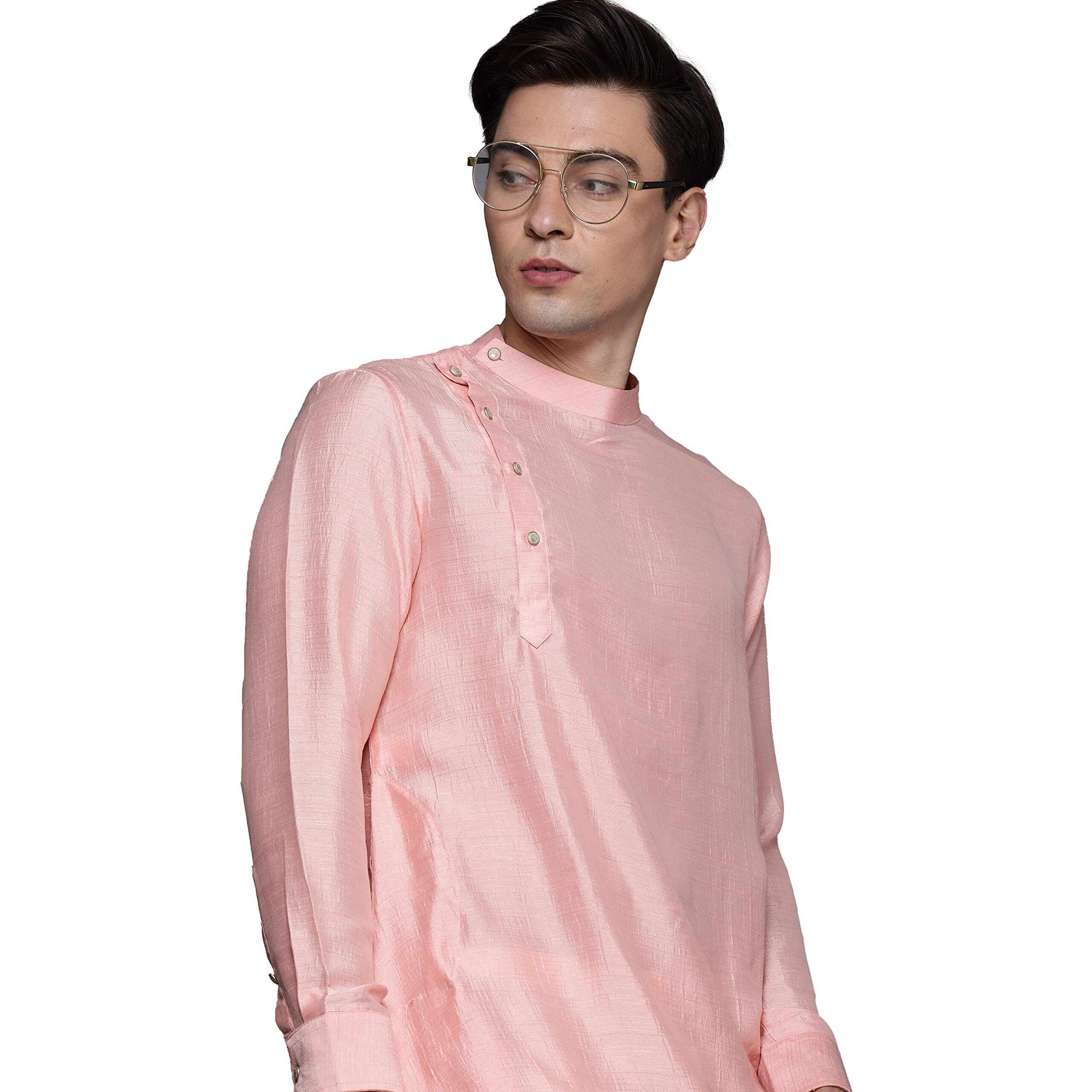 Manyavar Kurta Set for Men, Full Sleeves Mandarin Collar Ethnic Kurta Set Art Silk (Gajaree, M)