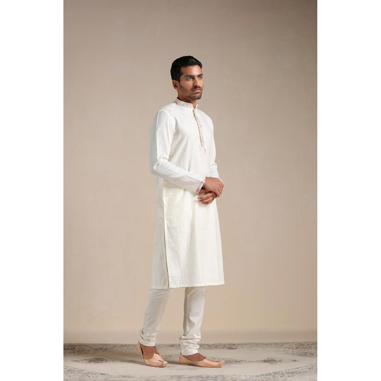 Manyavar Men's Cotton Regular Fit Traditional Full Sleeves Kurta Payjama Set (Cream, XXL)