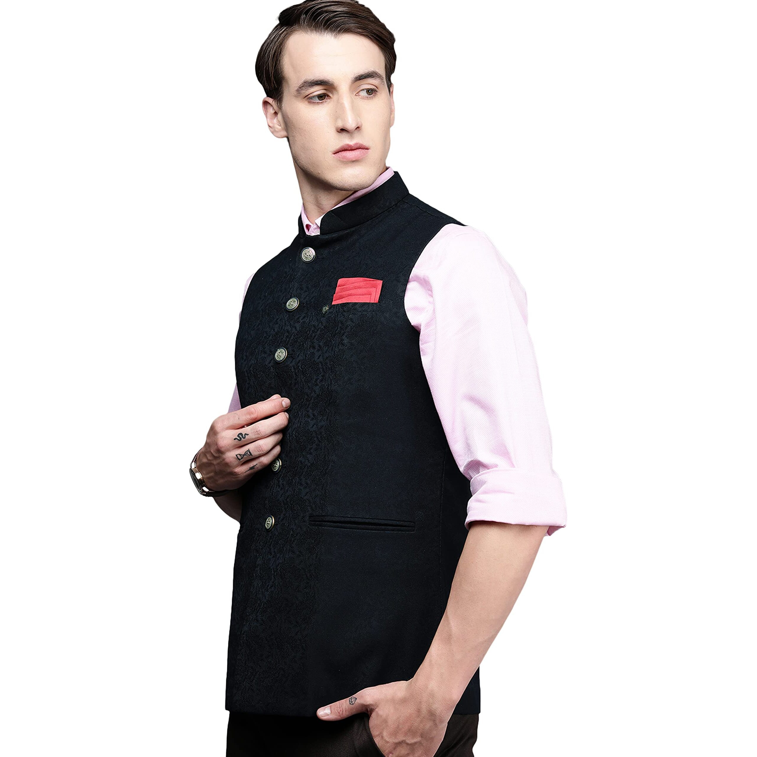 Manyavar Nehru Jacket for Men, Ethnic Jacket for Festival, Wedding, Party, Sleevless Jacket, Solid