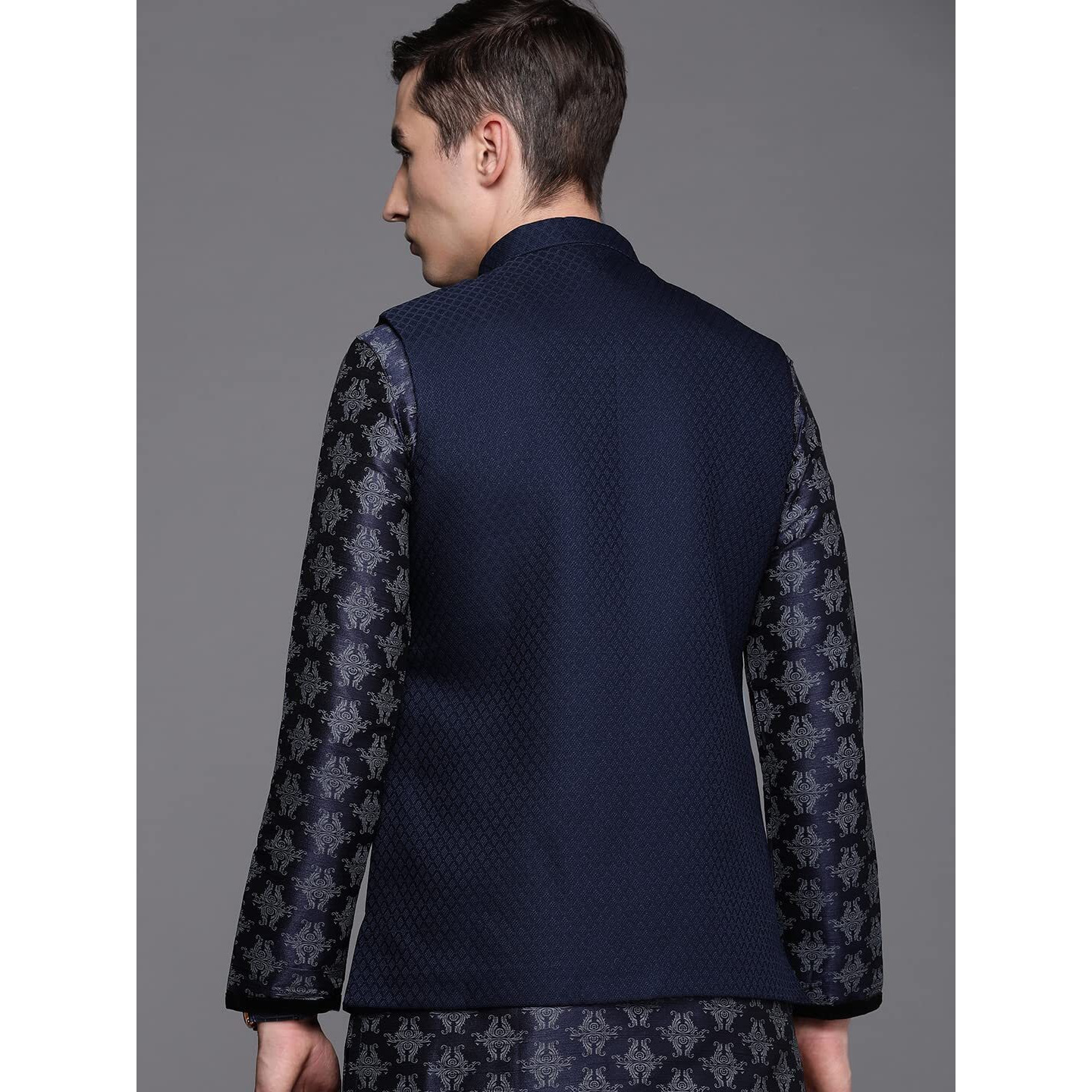 Manyavar Mens Jacket, Nehru Jacket for Men, Ethnic Jacket for Festival, Wedding, Party, Sleevless Jacket Blended Viscose (Blue, M)