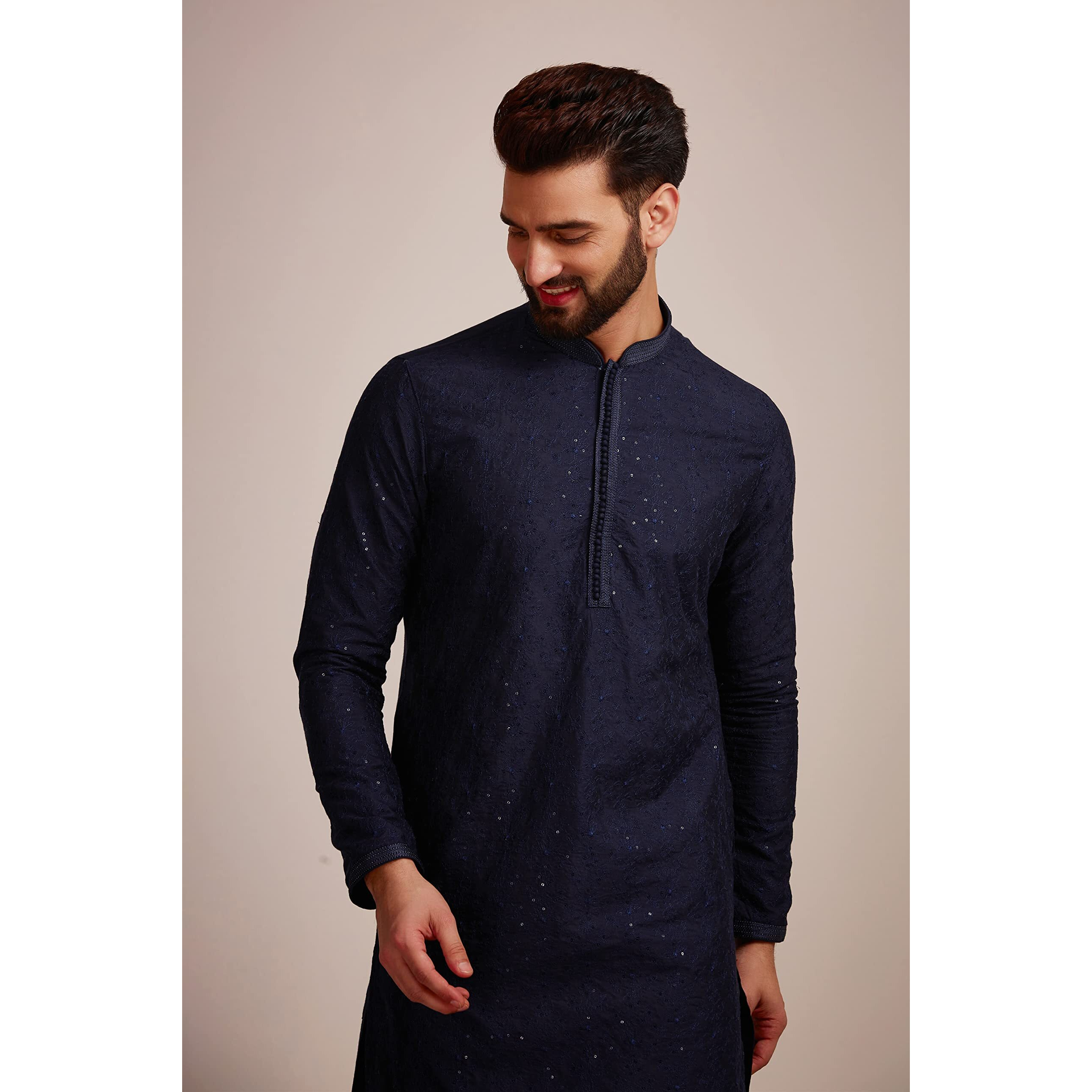 Manyavar Blue Blended Viscose Full Sleeve Kurta Set | Traditional Kurta Set For Men (XXL)