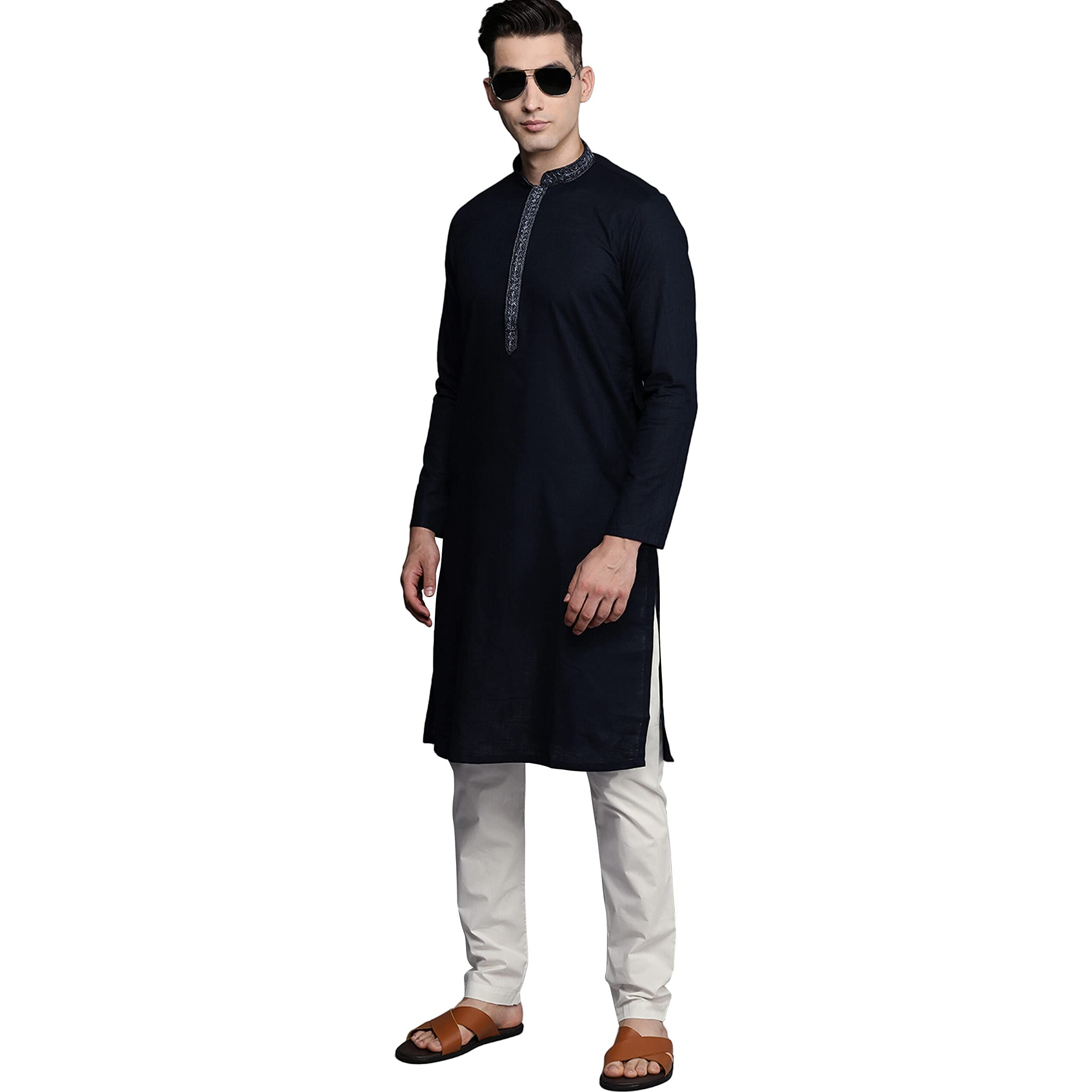 Manyavar Kurta Set for Men, Full Sleeves Mandarin Collar Ethnic Kurta Set For Diwali, Wedding, Party Cotton