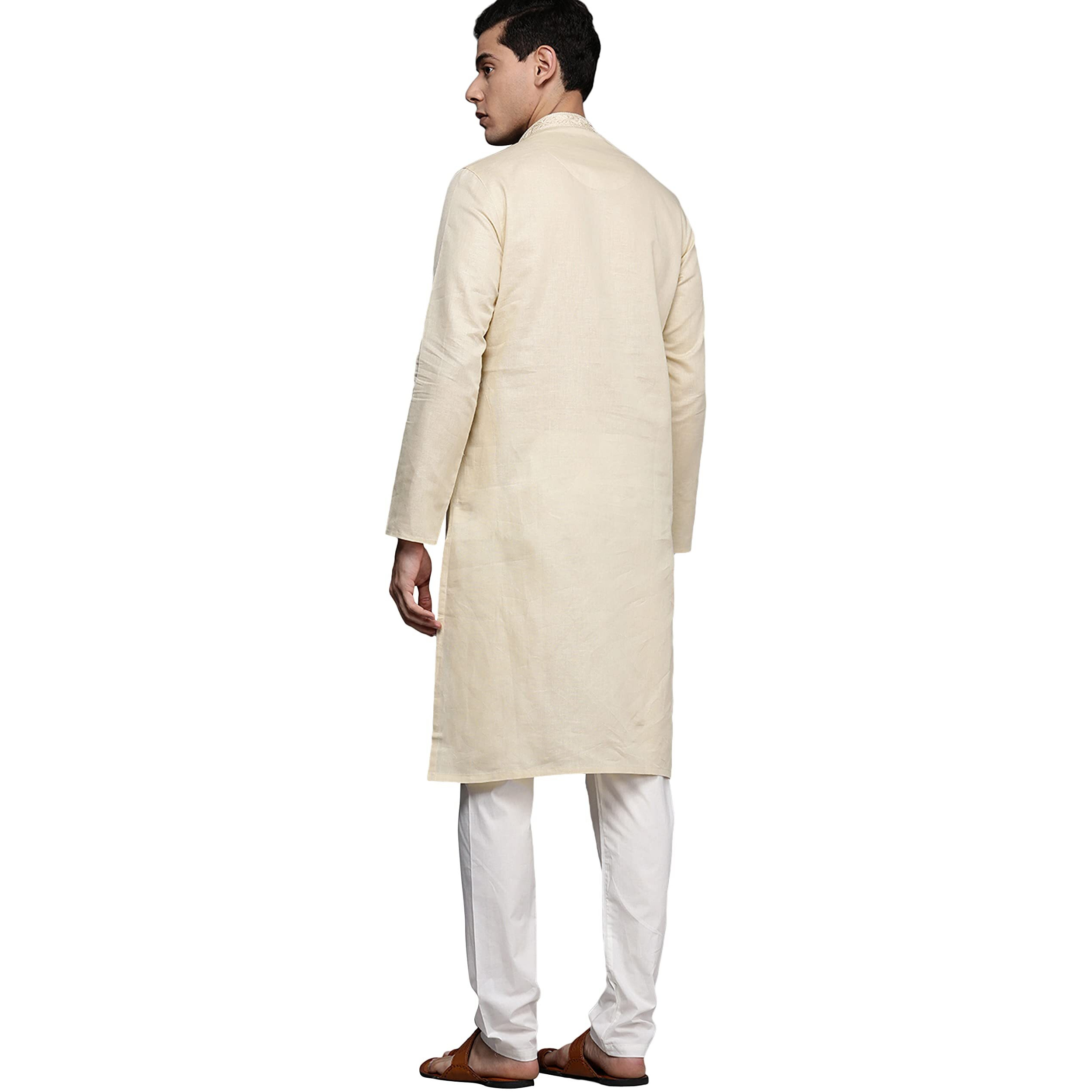 Manyavar Kurta Set for Men, Full Sleeves Mandarin Collar Ethnic Kurta Set For Diwali, Wedding, Party Blended Linen