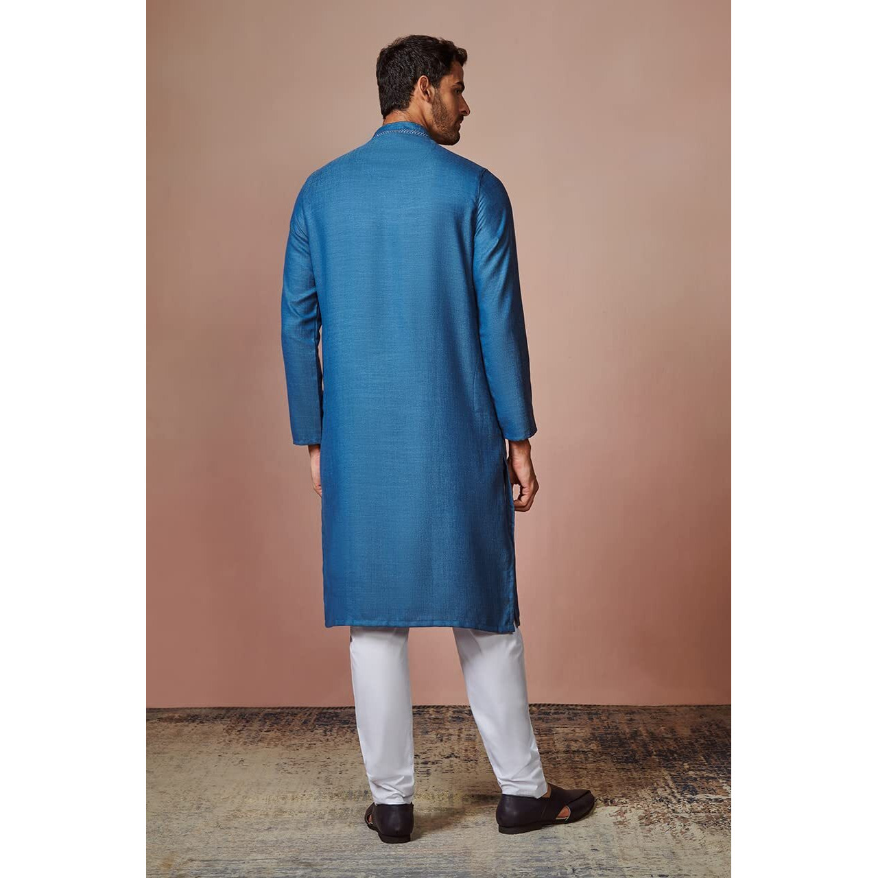 Manyavar Kurta Set for Men, Full Sleeves Mandarin Collar Ethnic Kurta Set For Diwali, Wedding, Party Solid (Blue, 2XL)