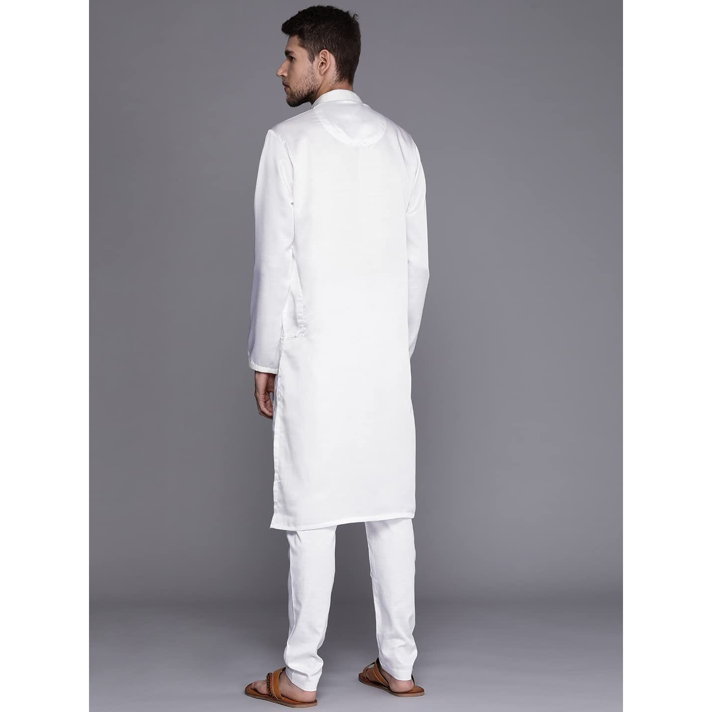 Manyavar Kurta Set for Men, Full Sleeves Mandarin Collar Ethnic Kurta Set for Engagement, Wedding, Party Solid (Full White, M)