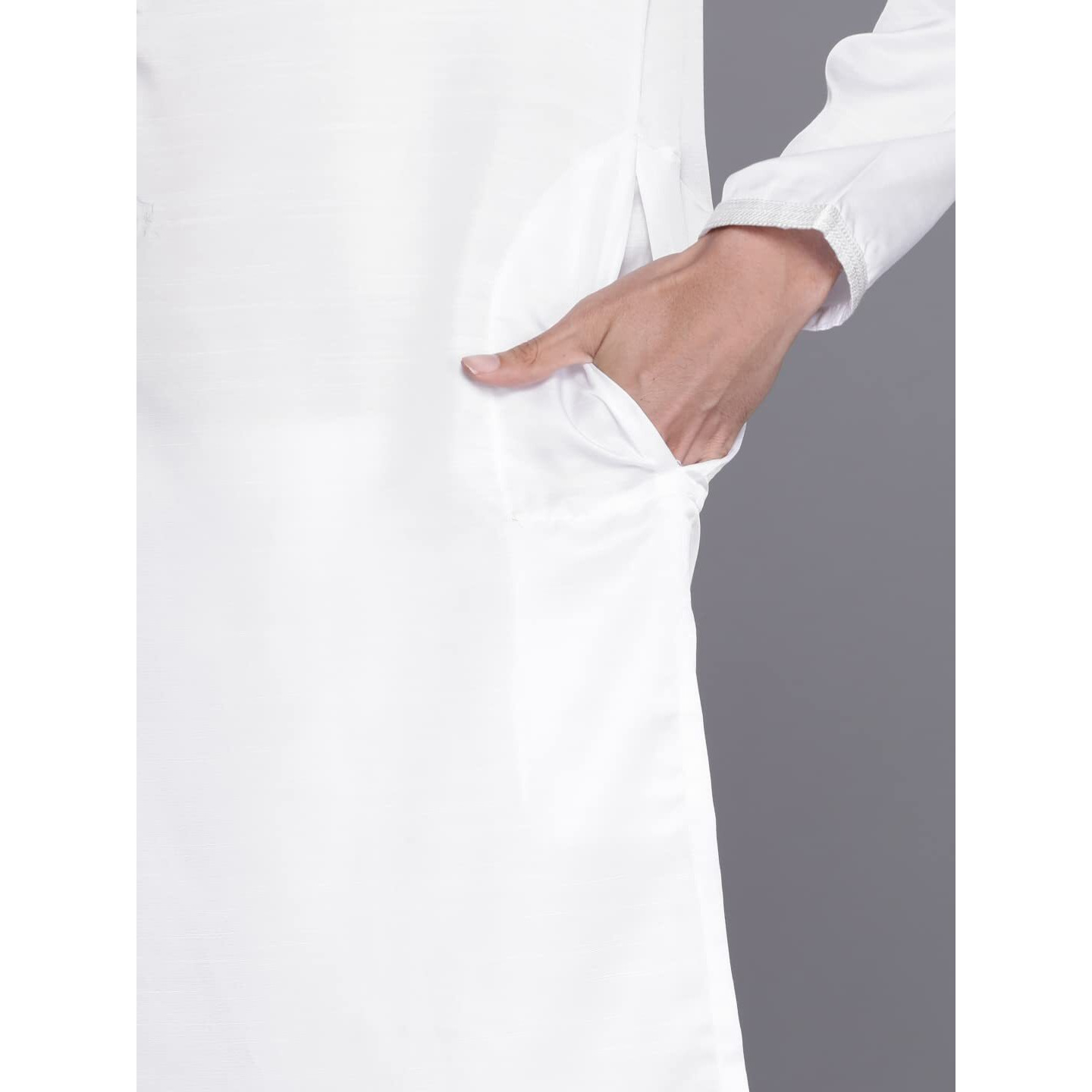 Manyavar Kurta Set for Men, Full Sleeves Mandarin Collar Ethnic Kurta Set for Engagement, Wedding, Party Solid (Full White, M)