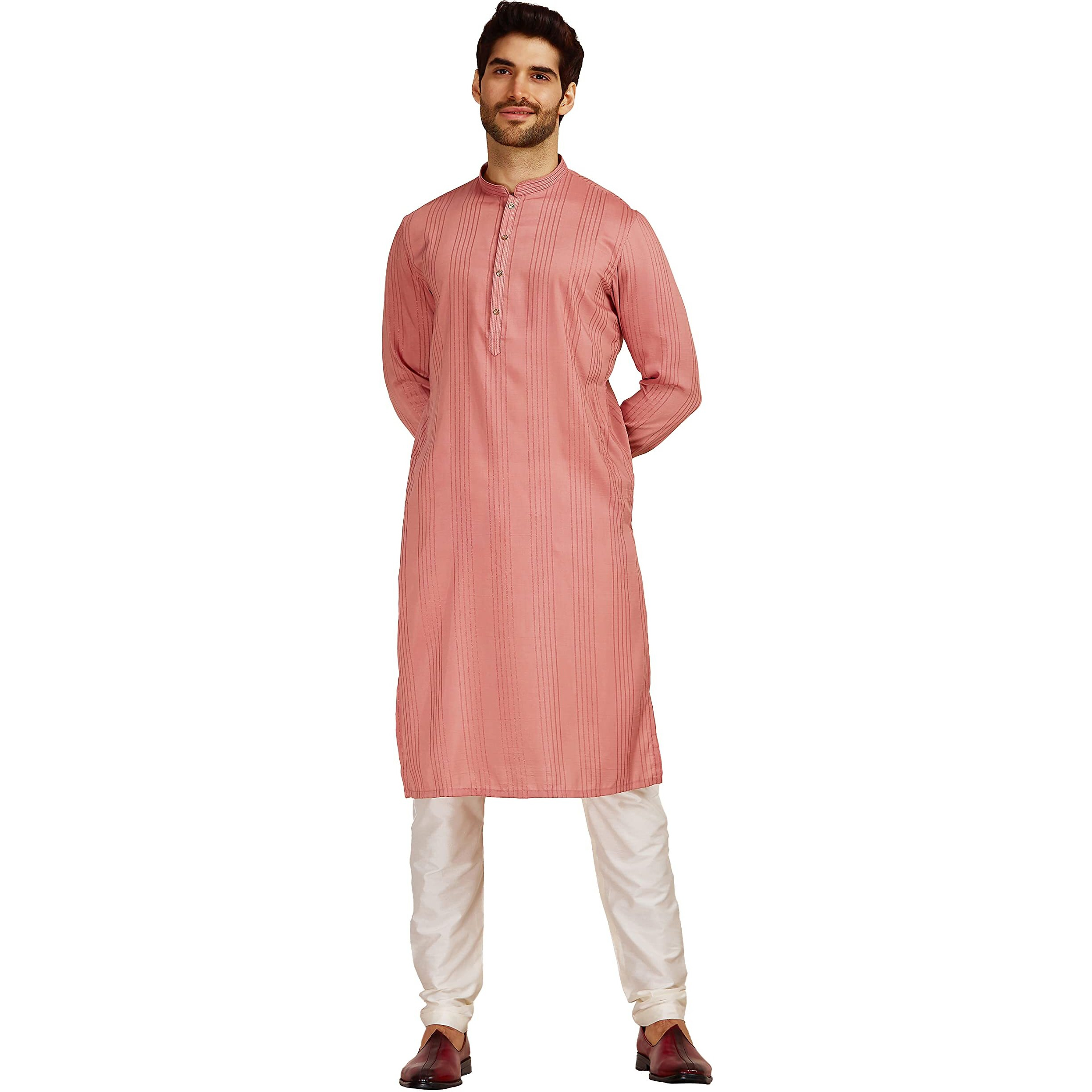 Manyavar Coral Art Silk Full Sleeve Kurta Set | Traditional Kurta Set For Men (M)