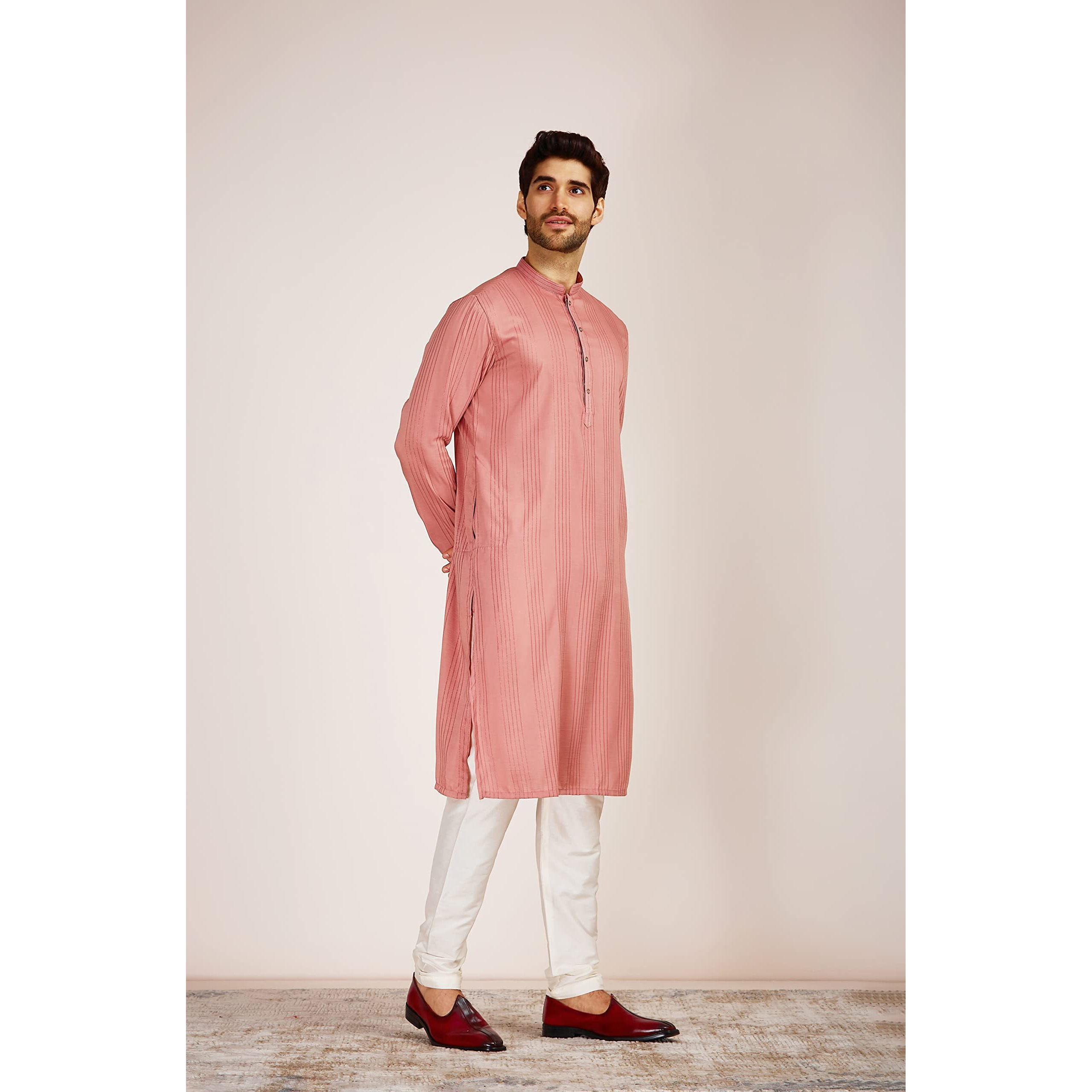 Manyavar Coral Art Silk Full Sleeve Kurta Set | Traditional Kurta Set For Men (M)