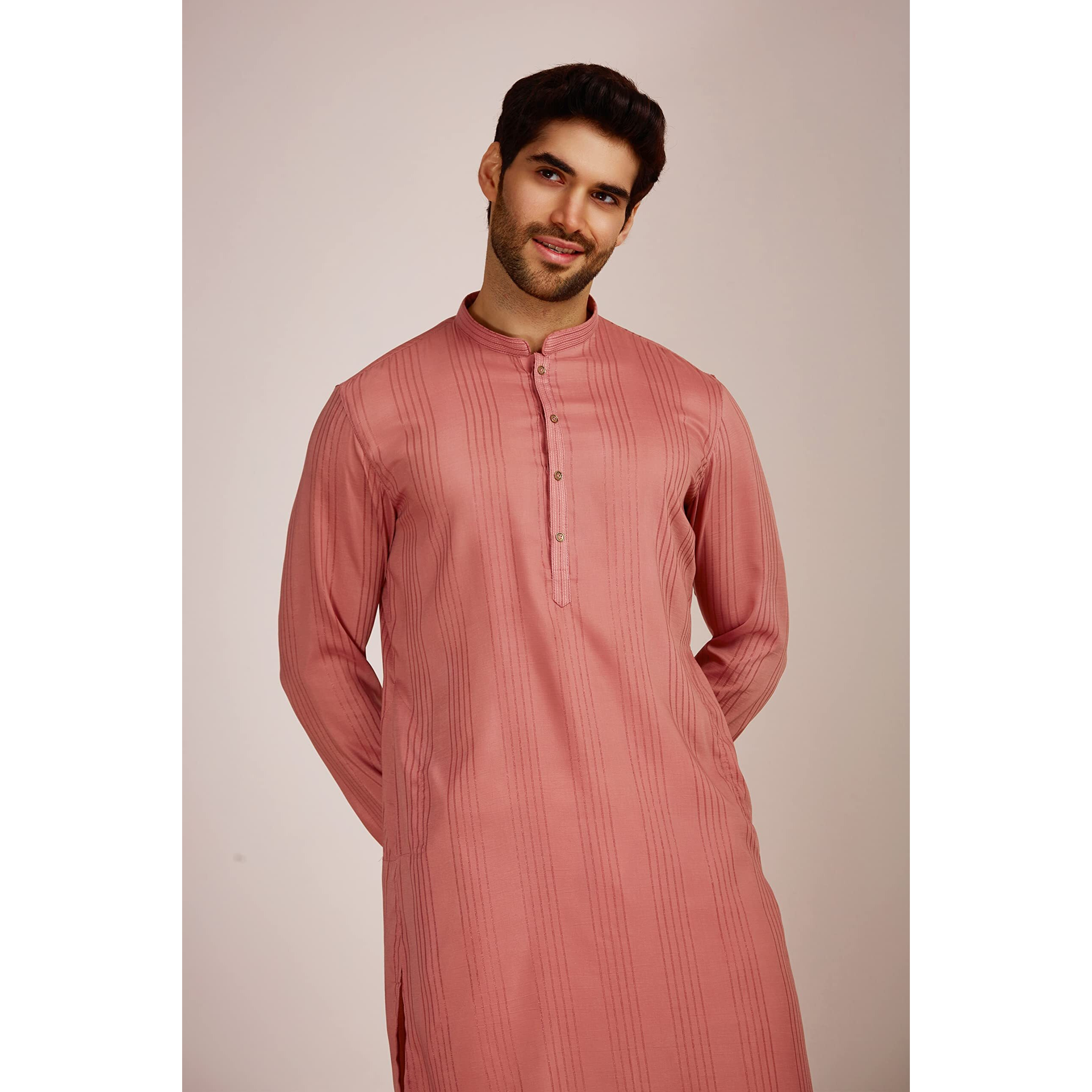 Manyavar Coral Art Silk Full Sleeve Kurta Set | Traditional Kurta Set For Men (M)